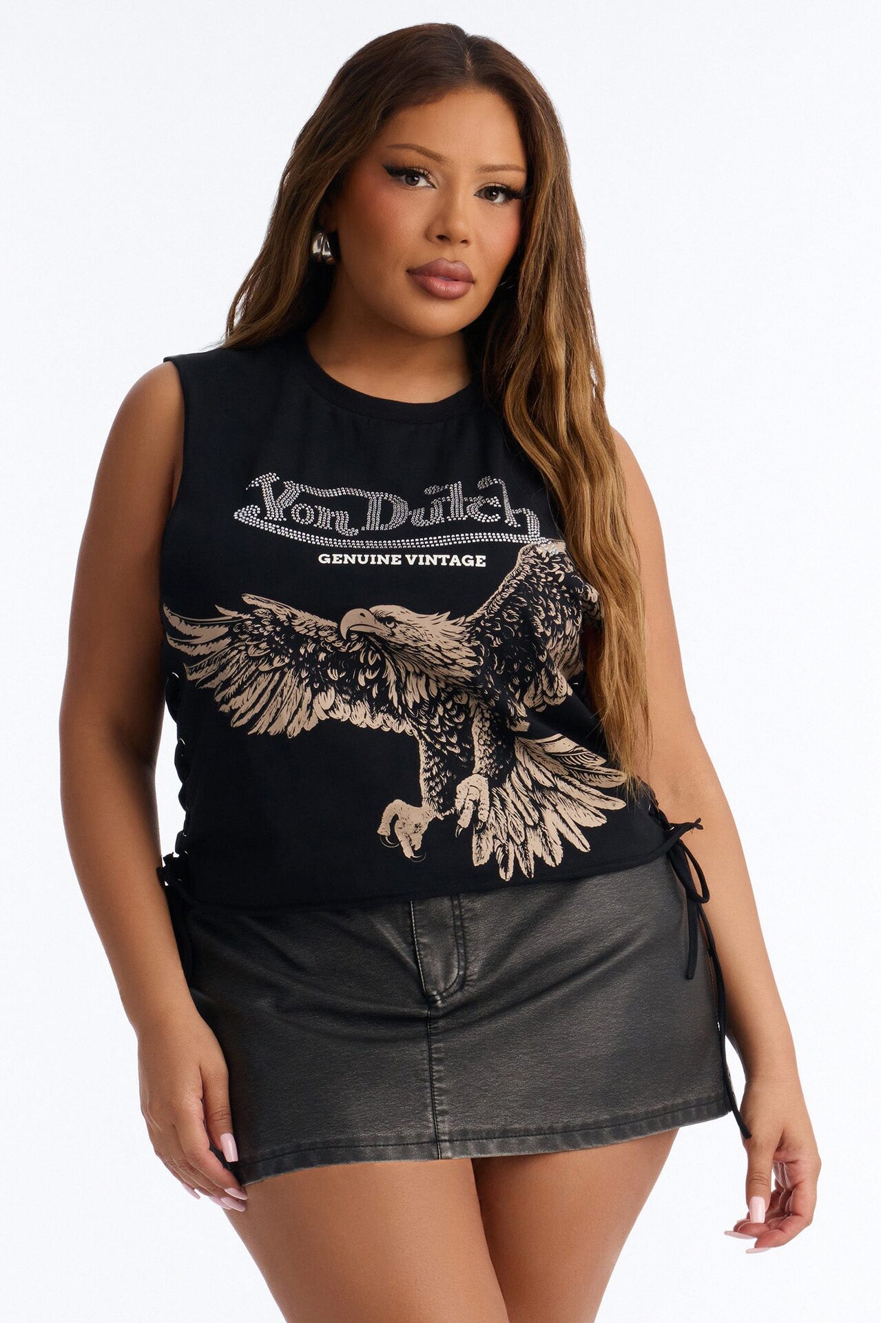 Von Dutch Rocker Rhinestone Grommet Tank Top - Black
