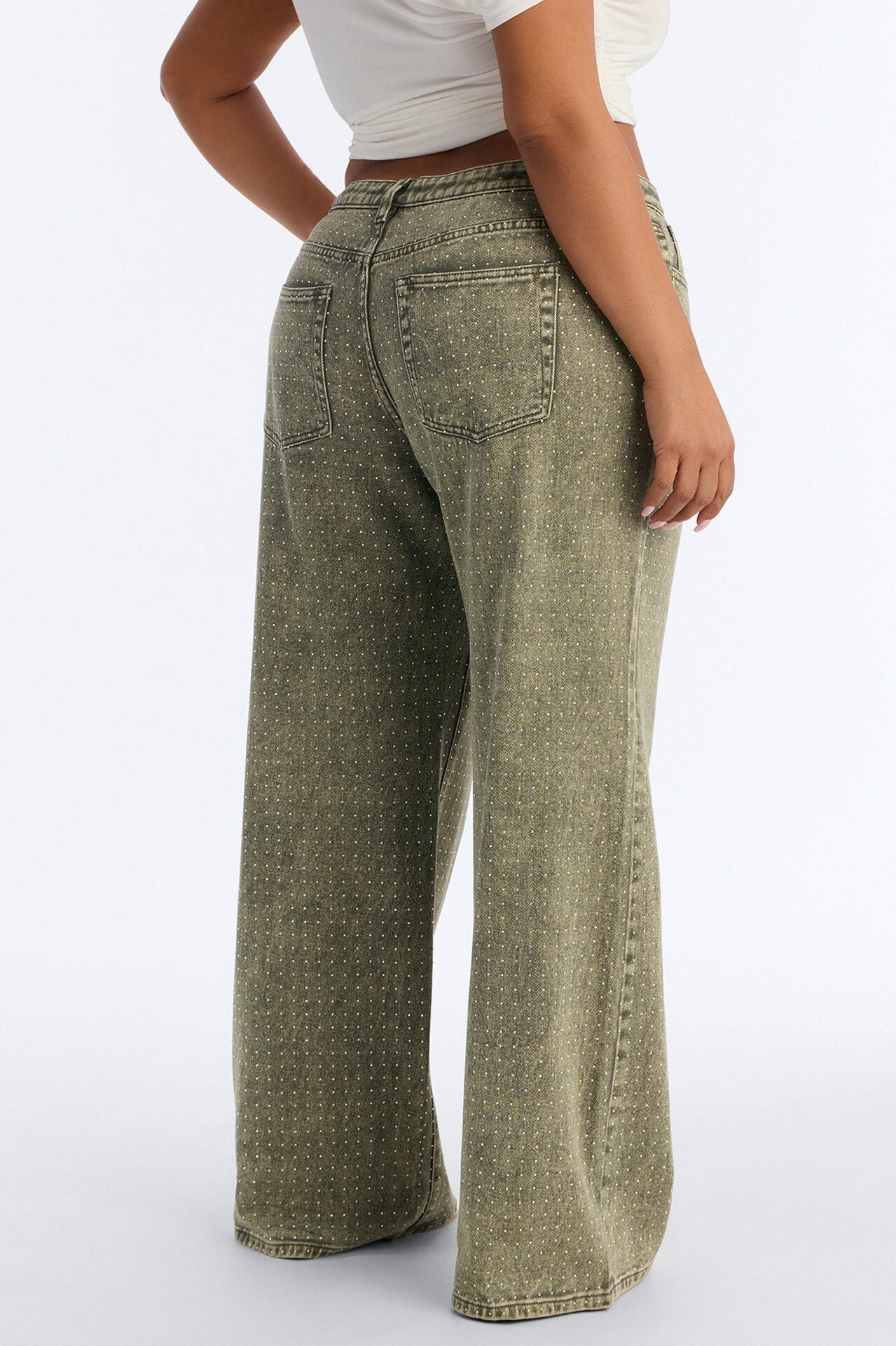 Dazzling Days Low Rise Washed Embellished Pant - Olive