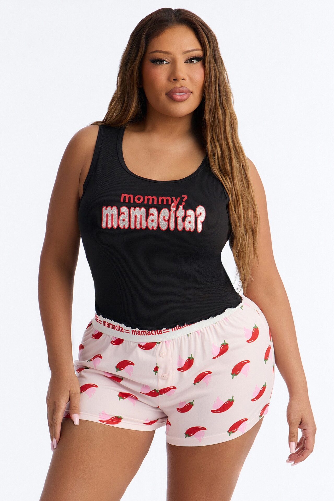 Mamacita Top And Short PJ Set - Black/Pink