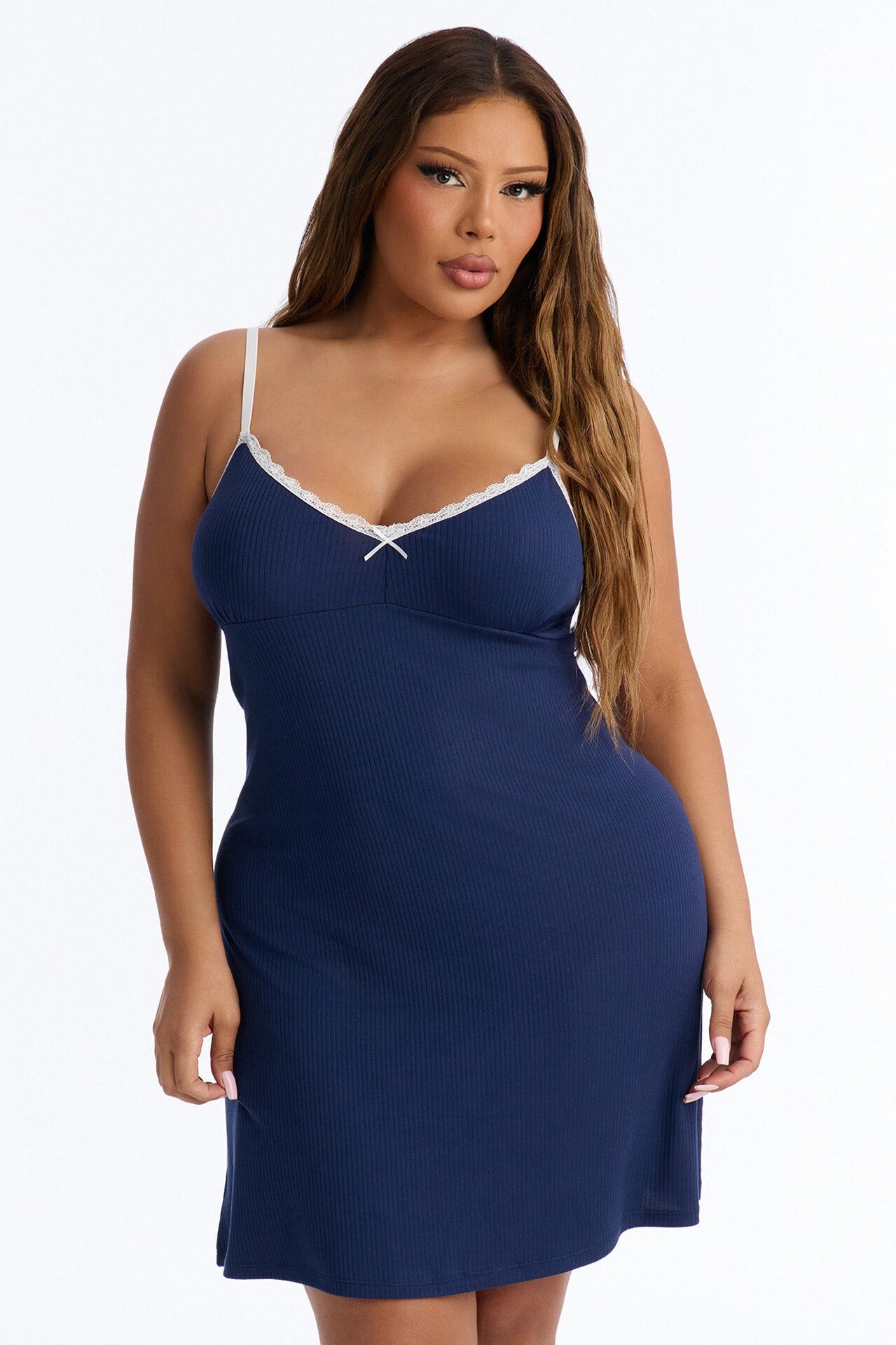 Getting Sleepy Ribbed Sleep Gown - Navy