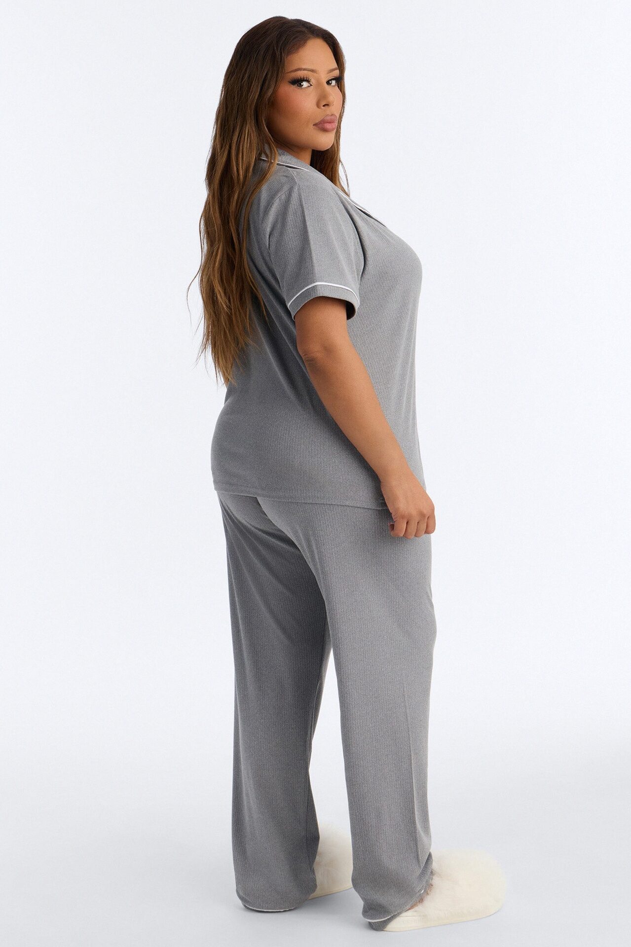 Chill Vibes Only Ribbed PJ Pant Set - Charcoal