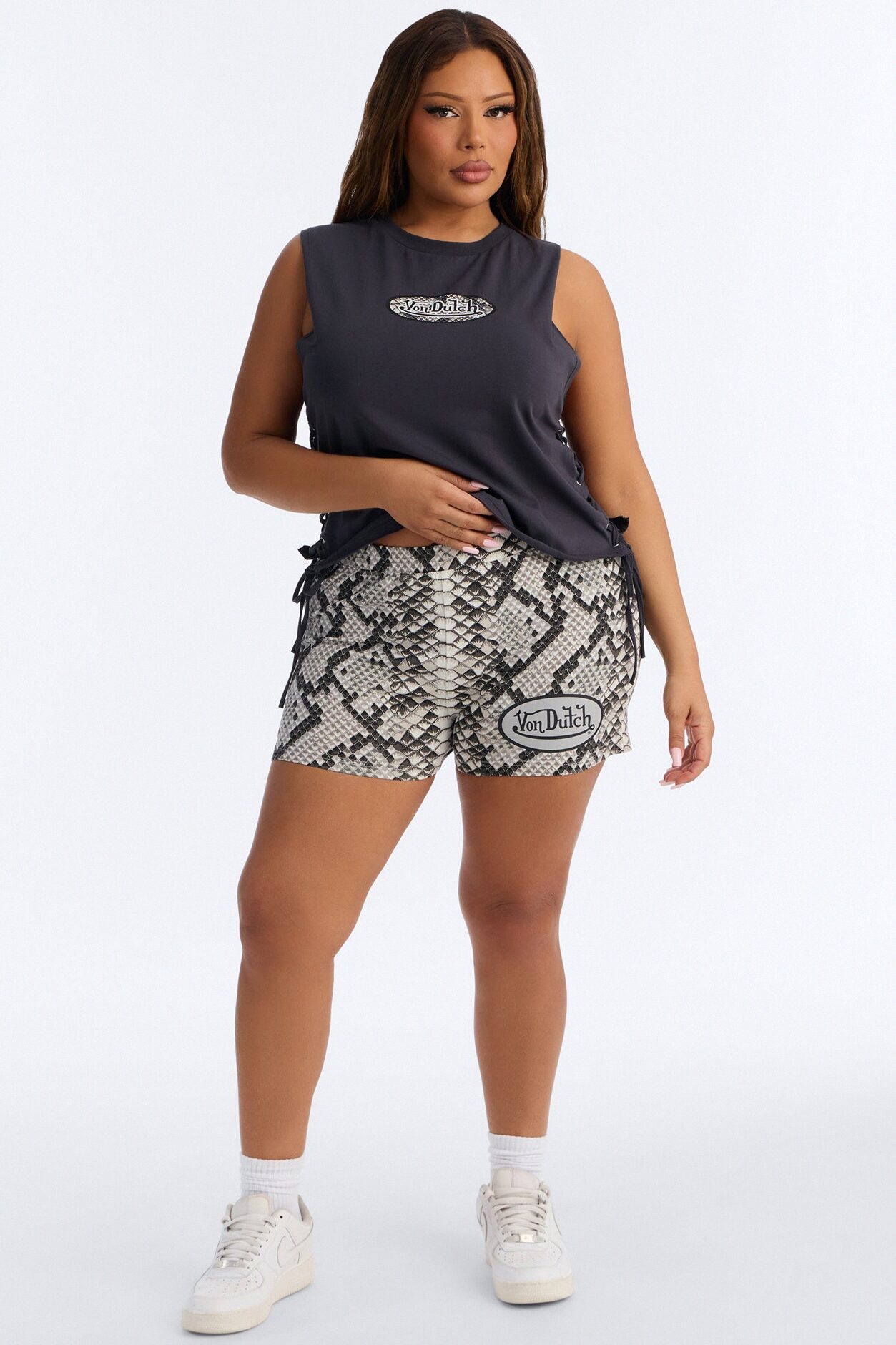 Von Dutch Rocker Snake Print Hot Short - Black/combo