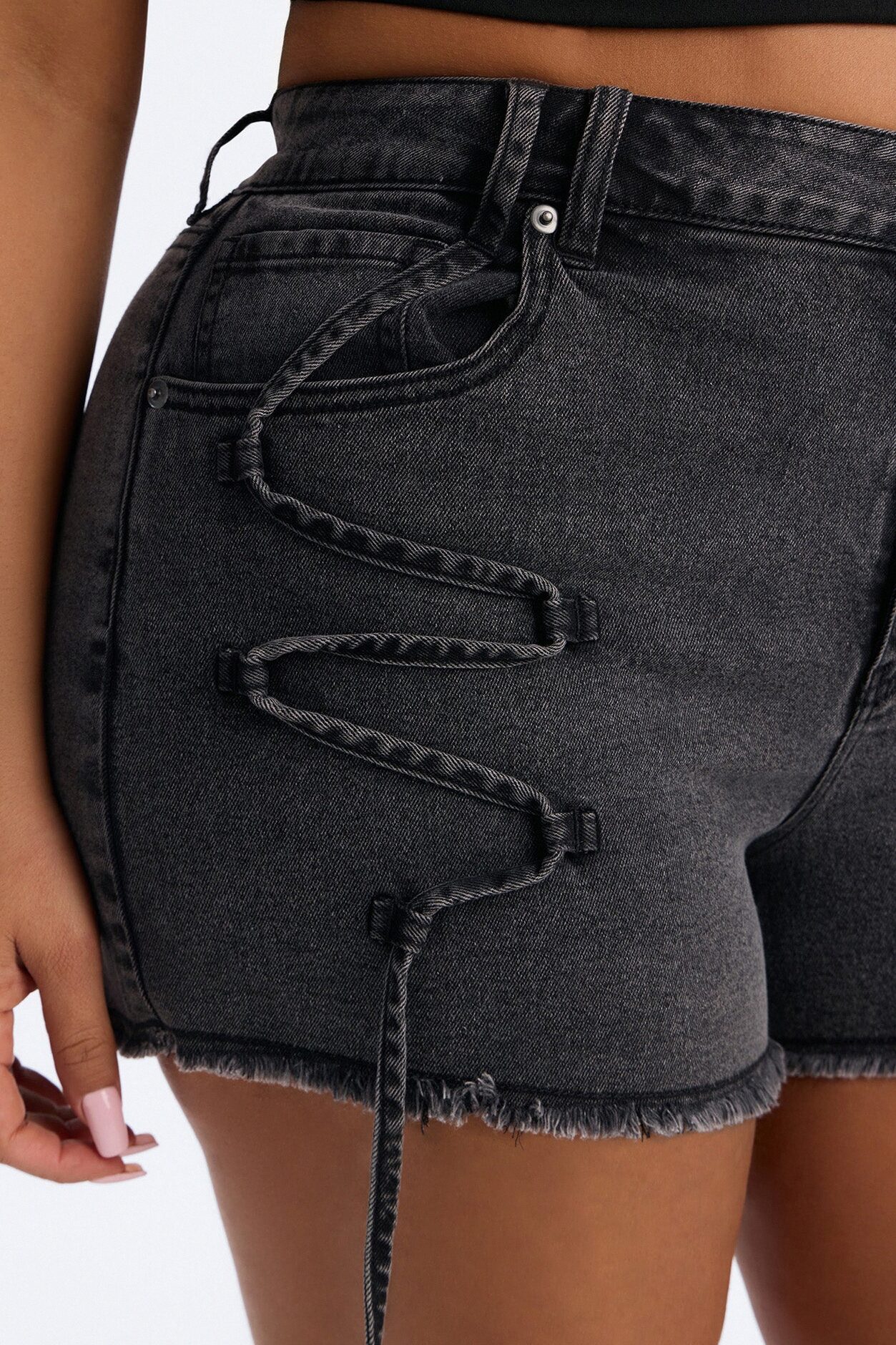 Loop Me In Stretch Denim Shorts - Black Wash