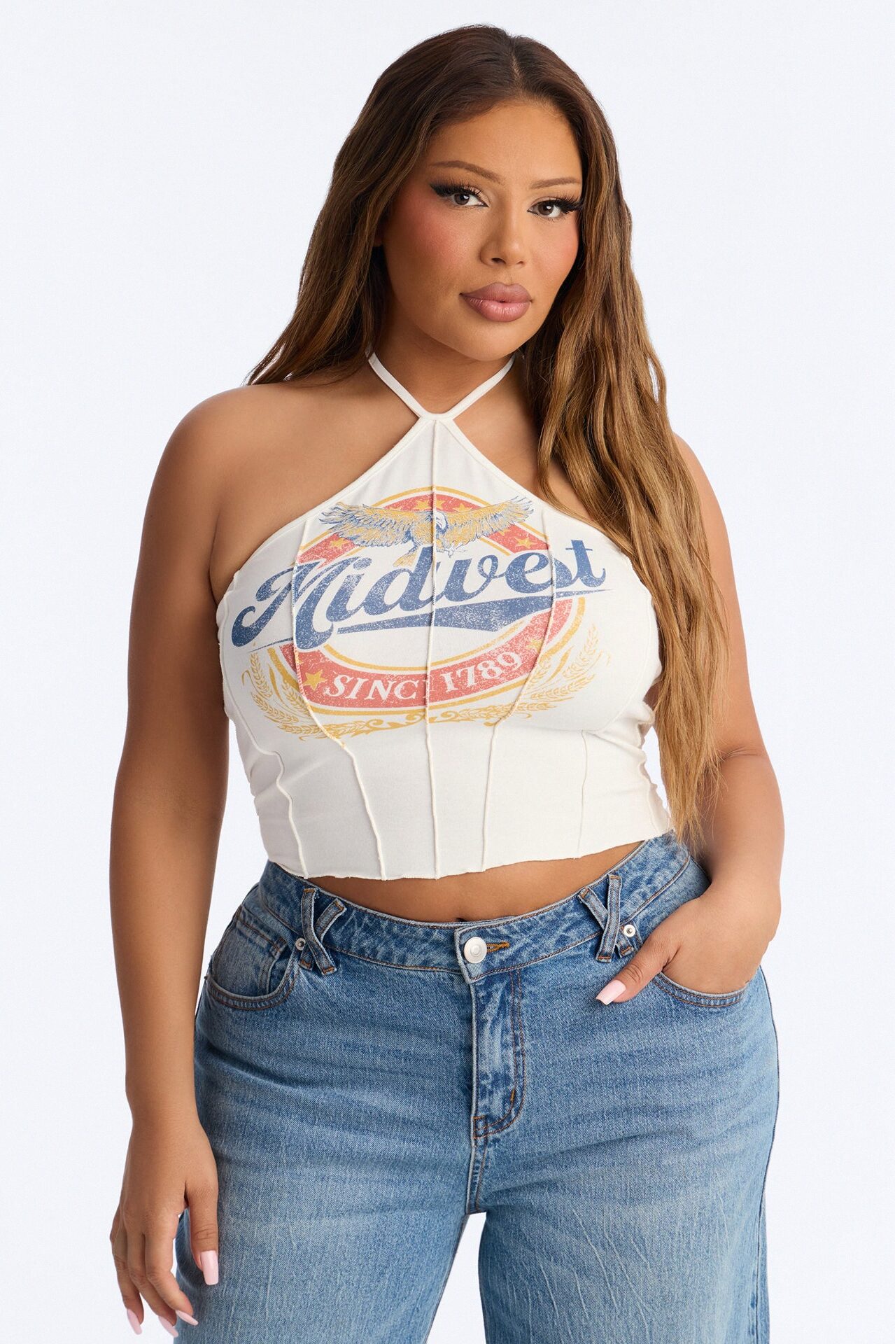 Midwest Cropped Halter Top - White