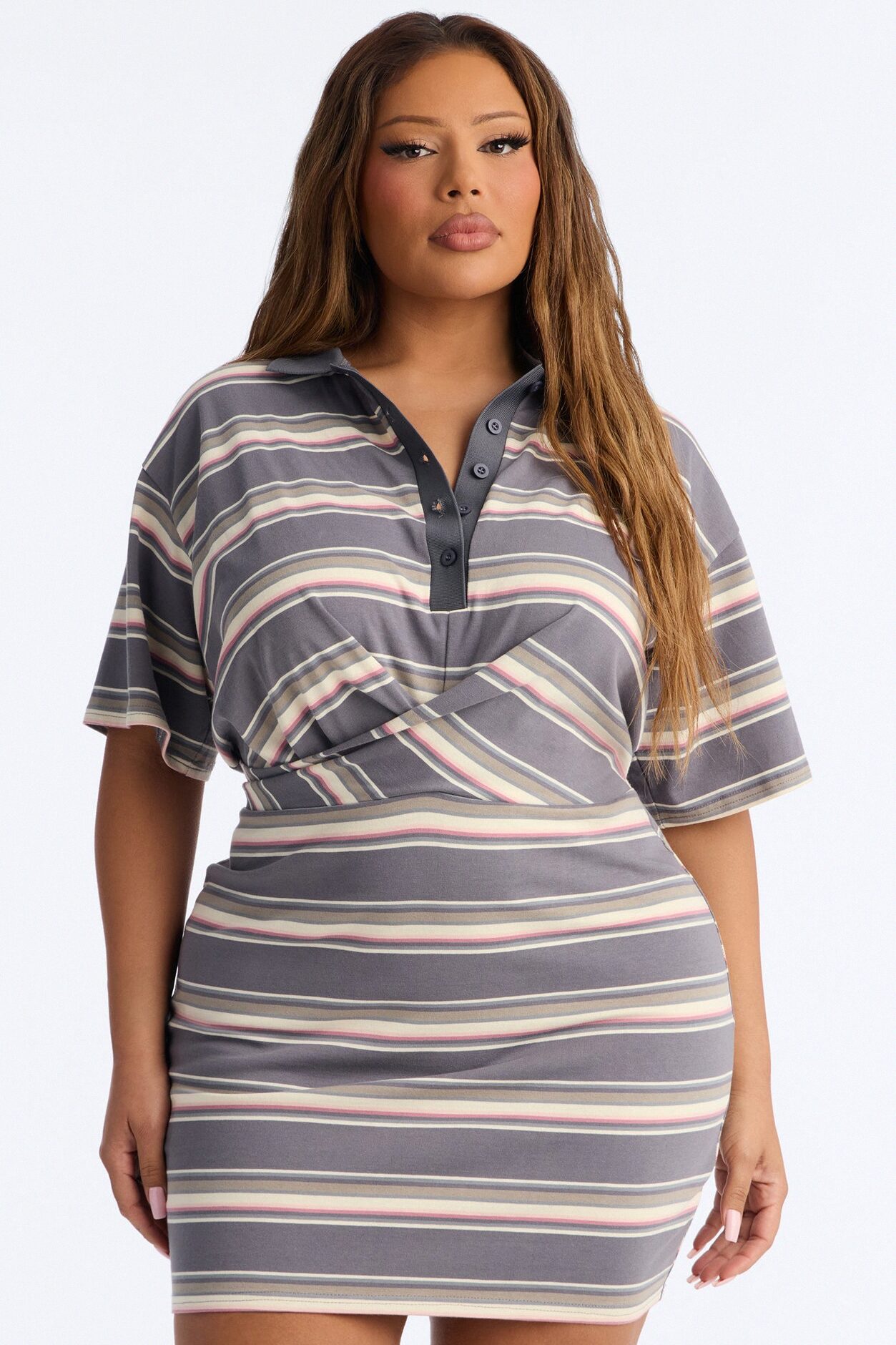 Holland Striped Cotton Mini Dress - Grey/combo