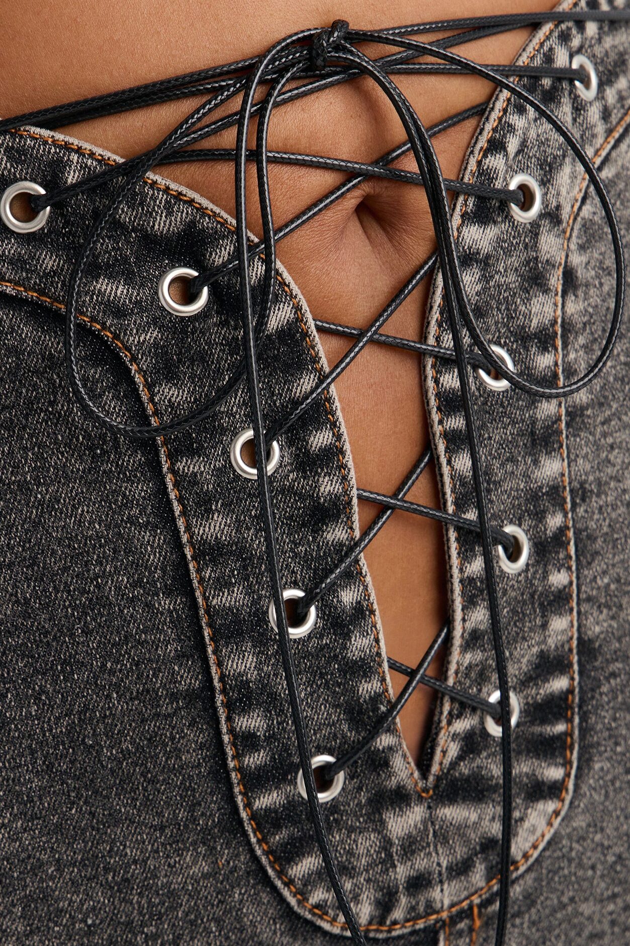 Run this Town Lace Up Washed Flared Pant - Black