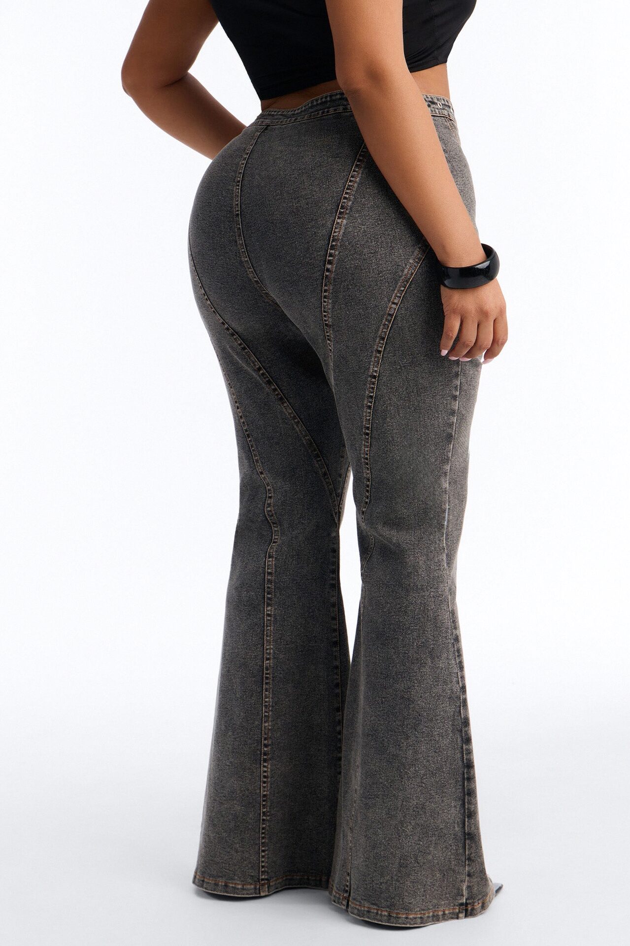 Run this Town Lace Up Washed Flared Pant - Black