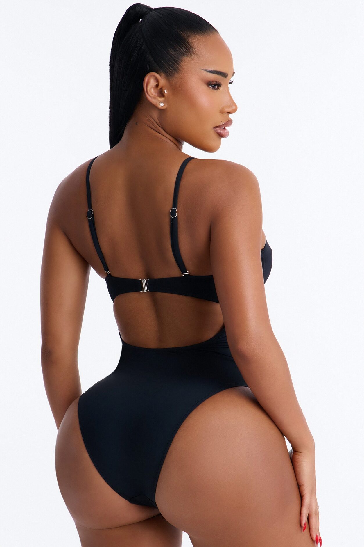 Pier Pressure Underwire Mesh Cutout 1 Piece Swimsuit - Black