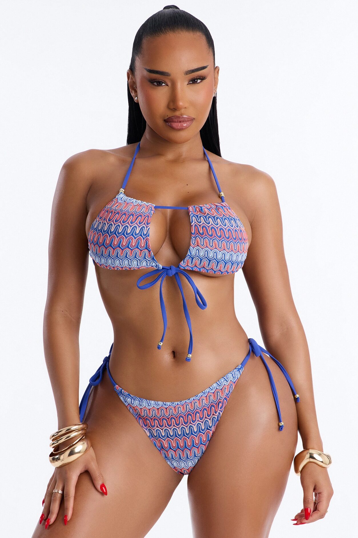 Boho Beach Babe 2 Piece Zig Zag Bandeau Bikini Set - Multi Color