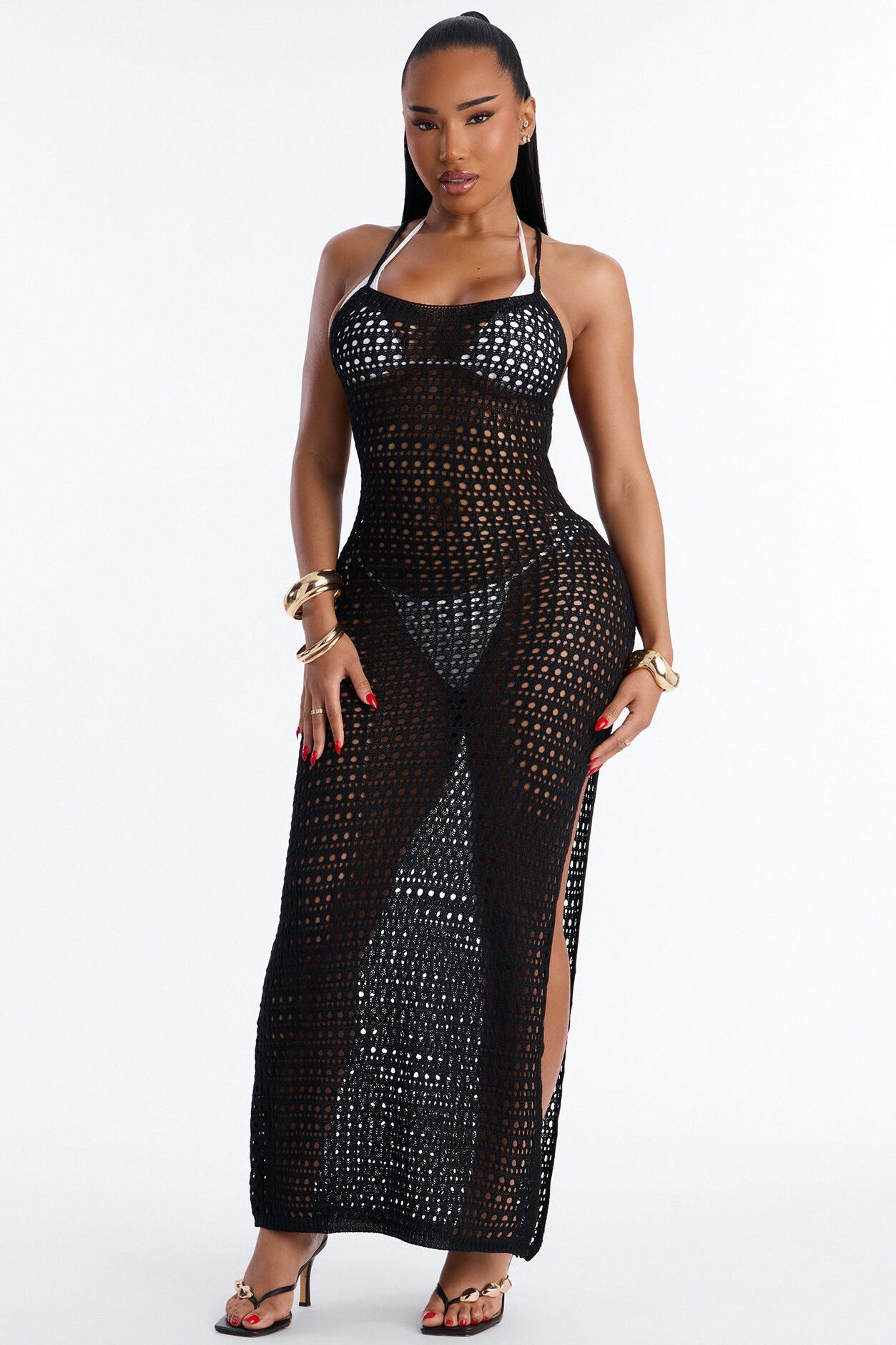 Melody Crochet Swim Cover Up Maxi Dress - Black