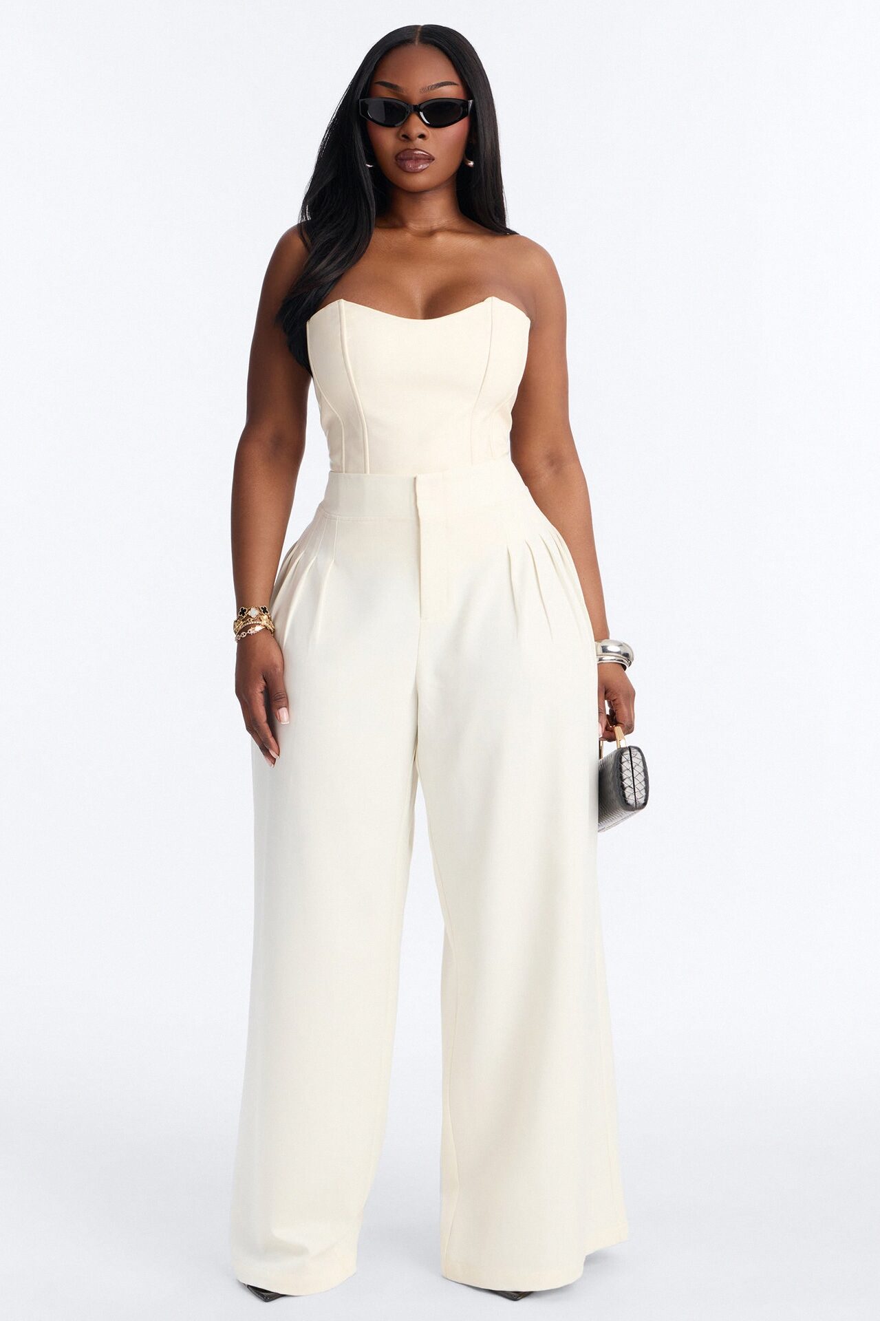Adele Pleated Wide Leg Trouser Pant 33″ - Ivory