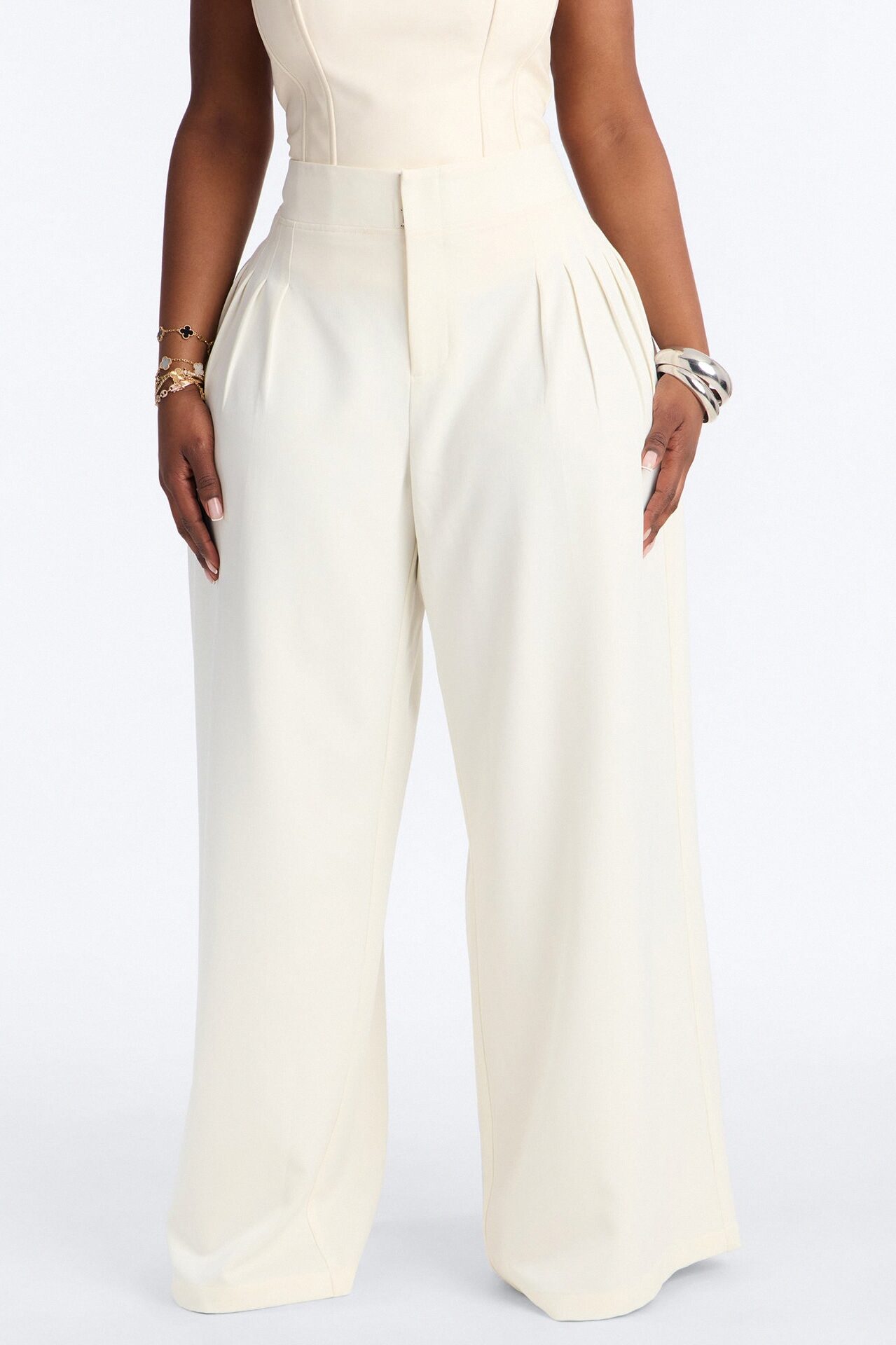 Adele Pleated Wide Leg Trouser Pant 33″ - Ivory