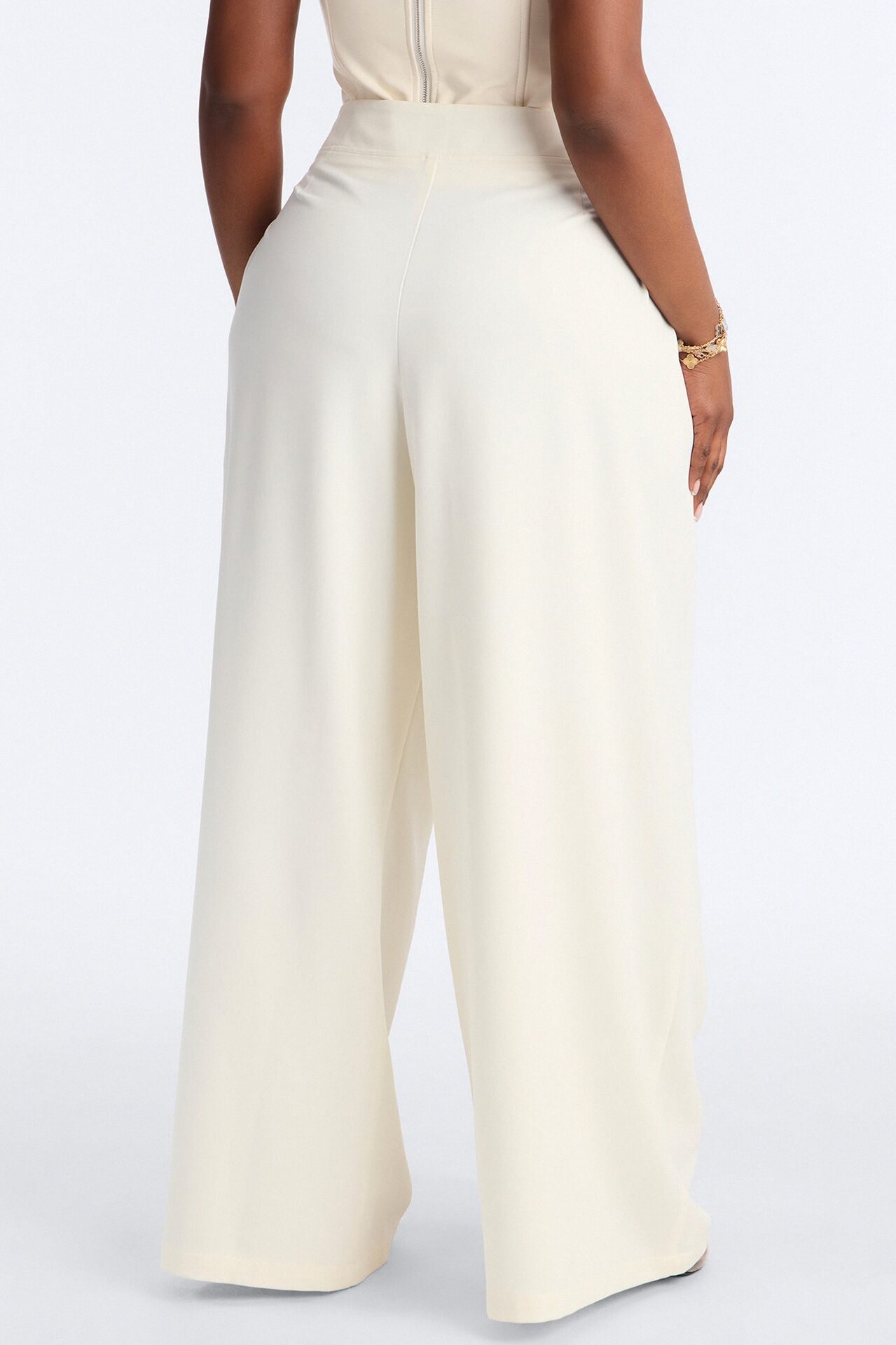 Adele Pleated Wide Leg Trouser Pant 33″ - Ivory