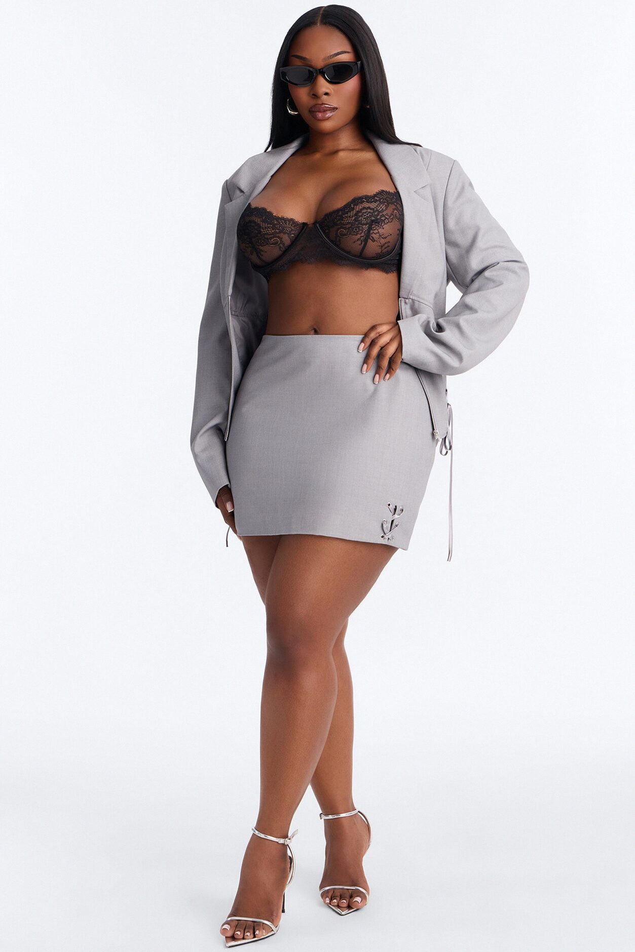 Unbothered Crepe Lace Up Mini Skirt - Light Grey