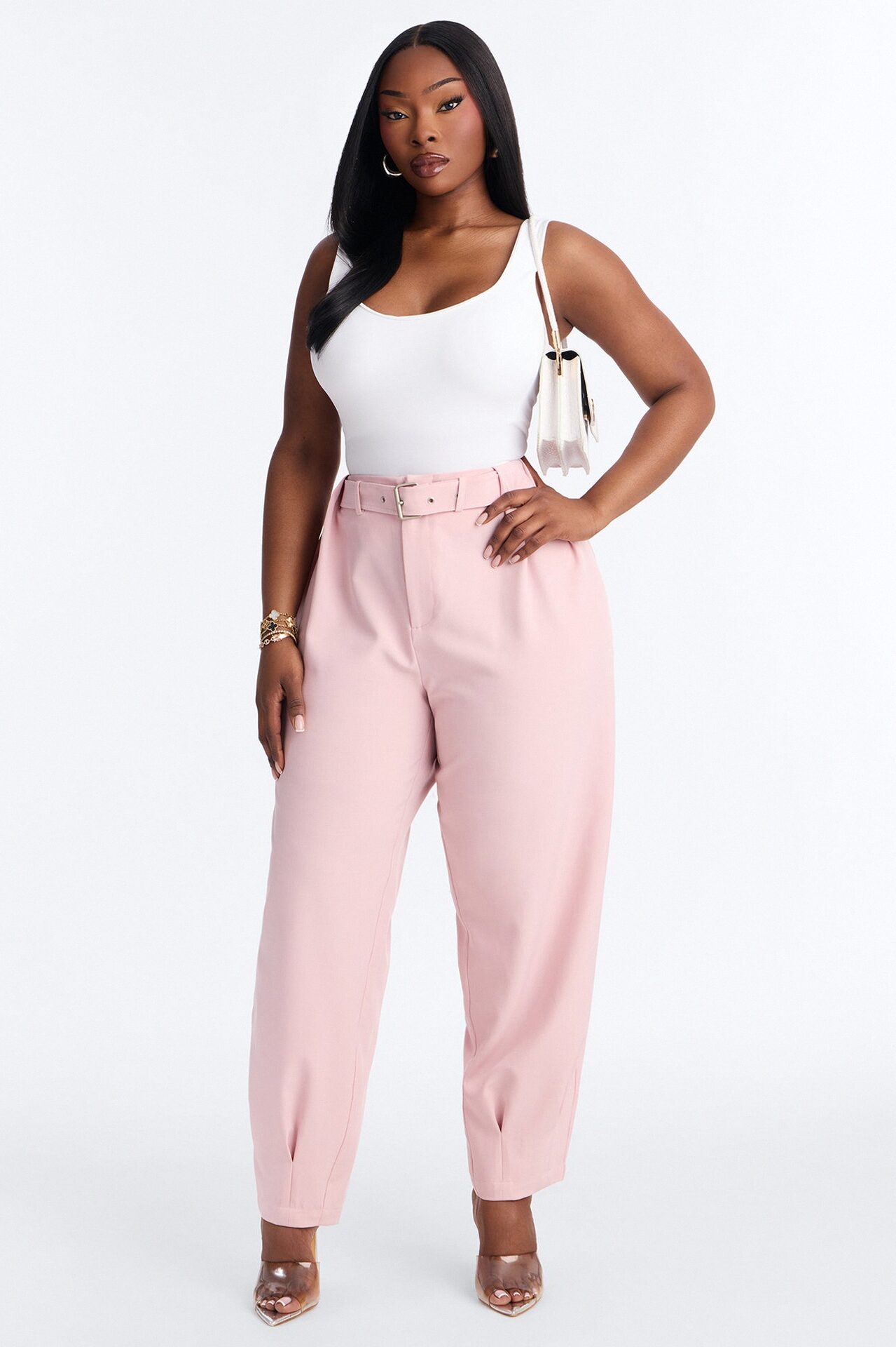 Saddle Up Belted Barrel Leg Trouser - Light Pink