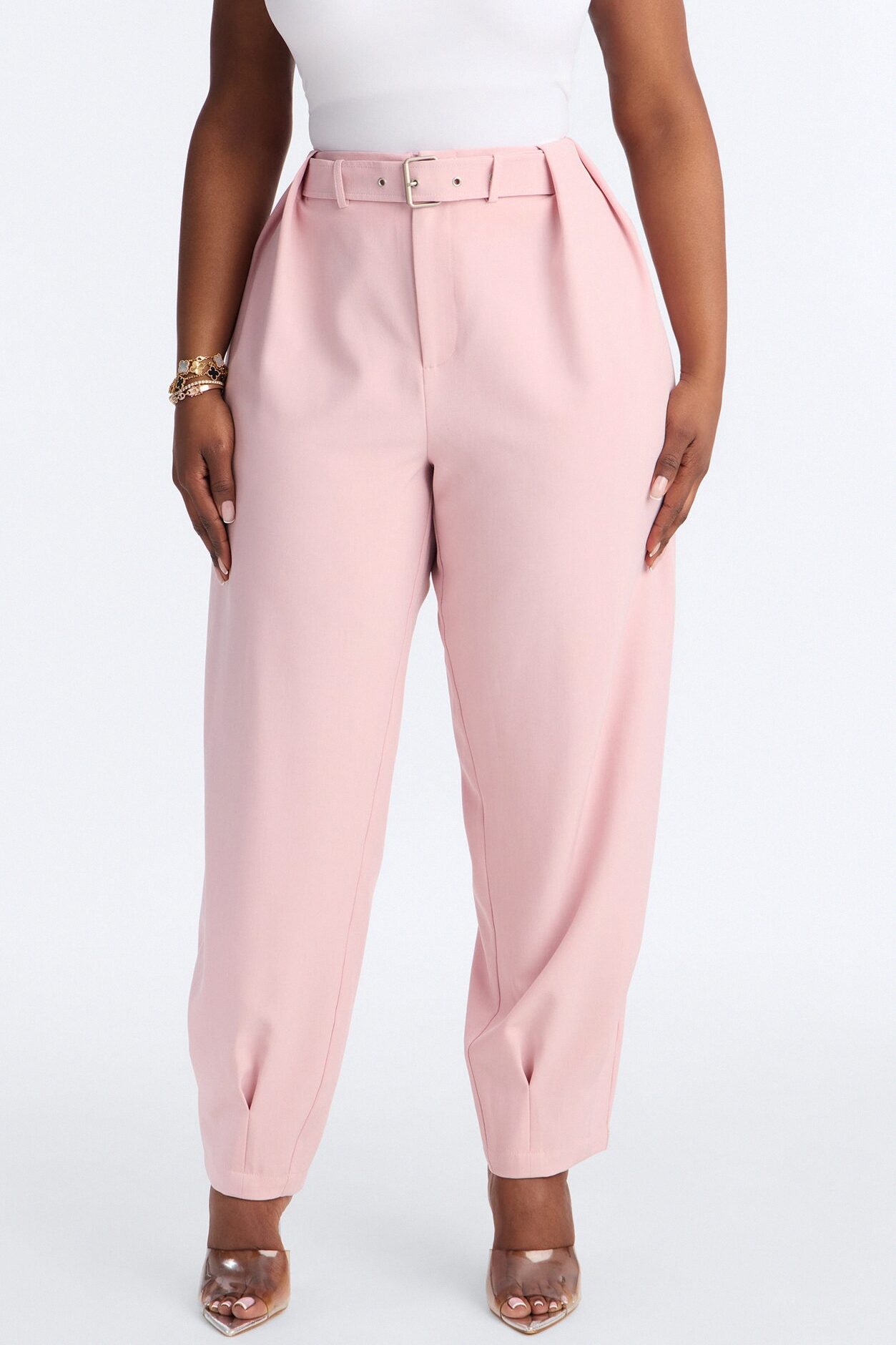 Saddle Up Belted Barrel Leg Trouser - Light Pink