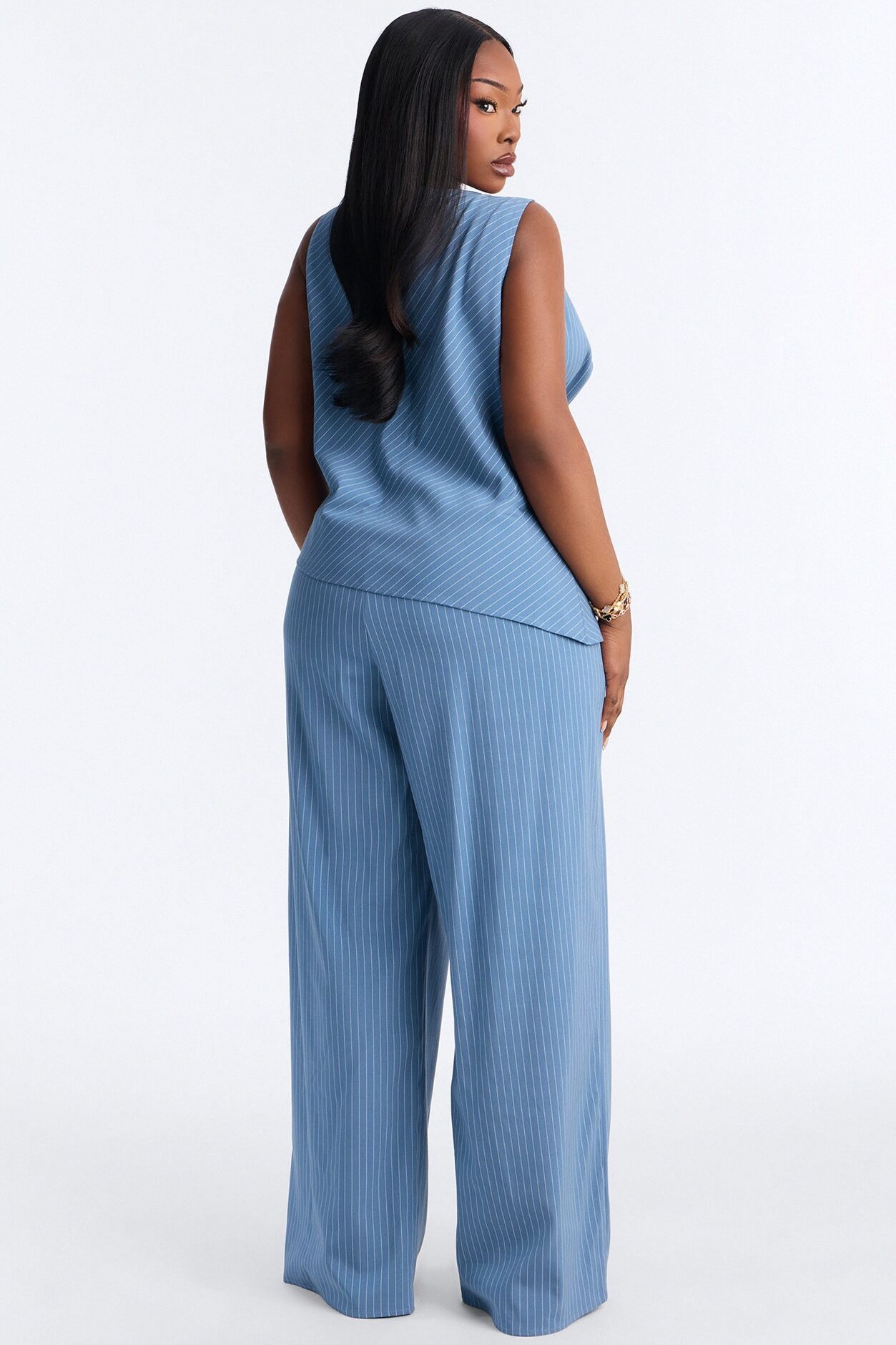 Camille Cowl Pinstripe Pant Set - Blue