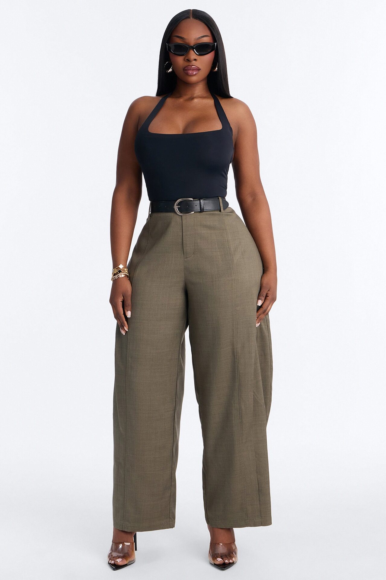 Maple Barrel Leg Belted Trouser - Olive