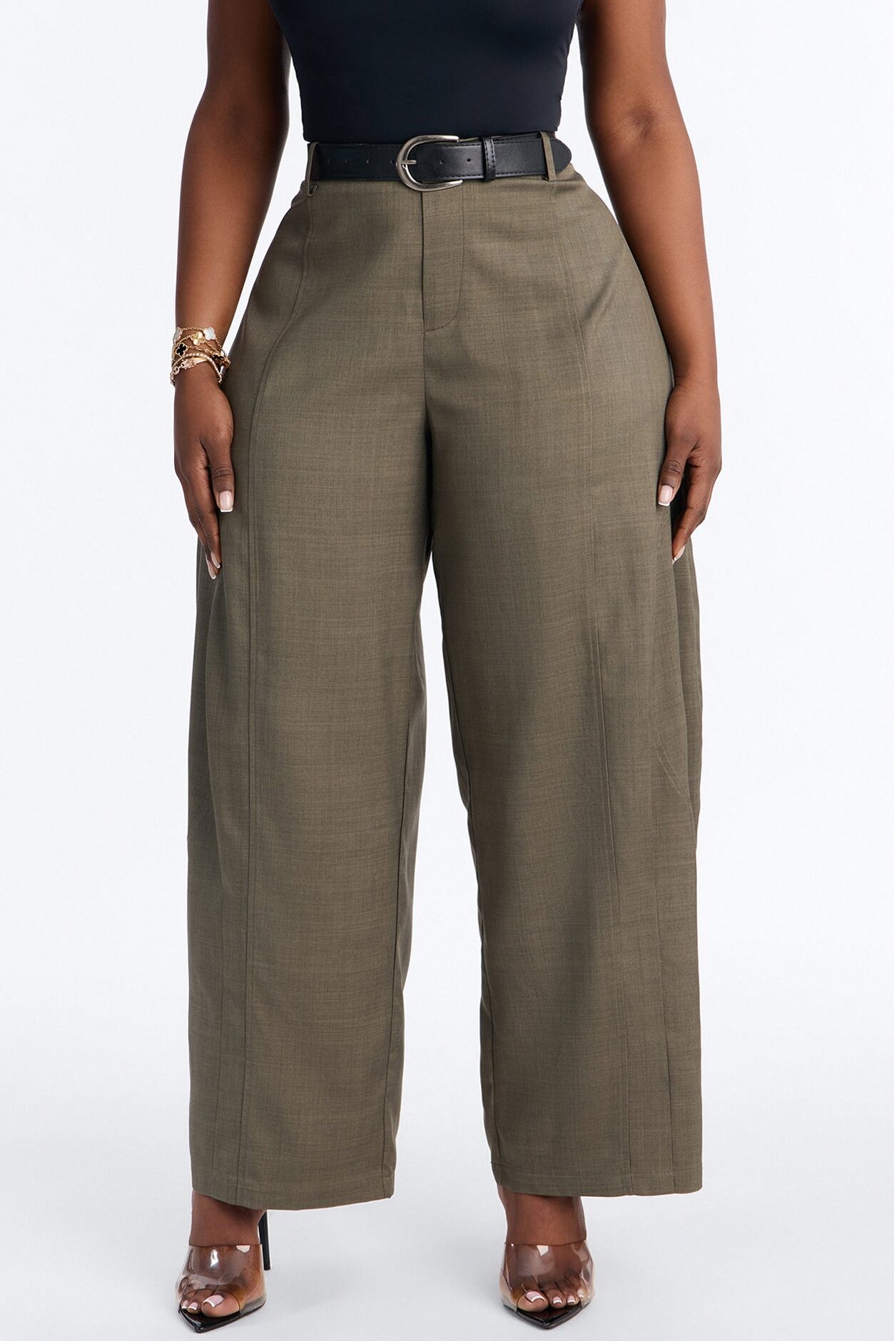 Maple Barrel Leg Belted Trouser - Olive