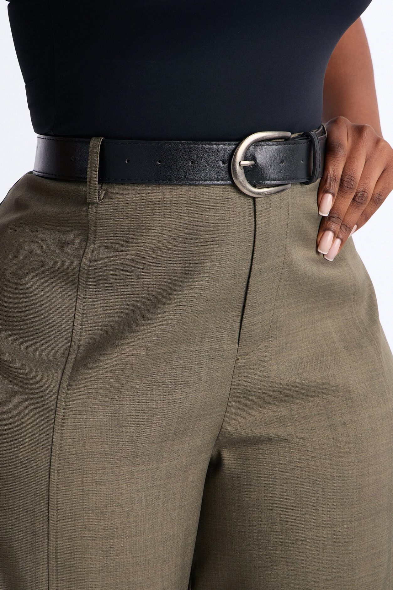Maple Barrel Leg Belted Trouser - Olive