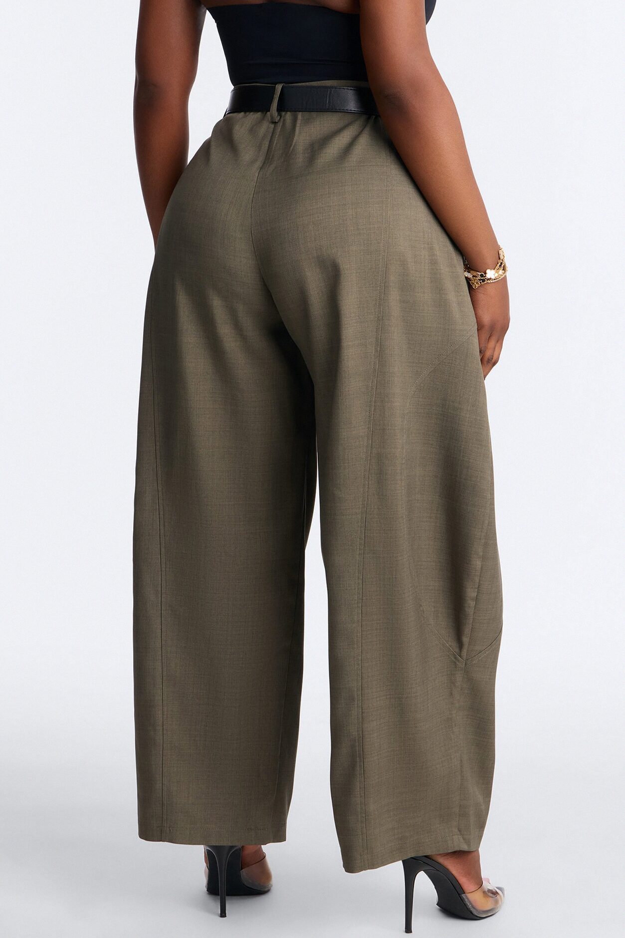 Maple Barrel Leg Belted Trouser - Olive