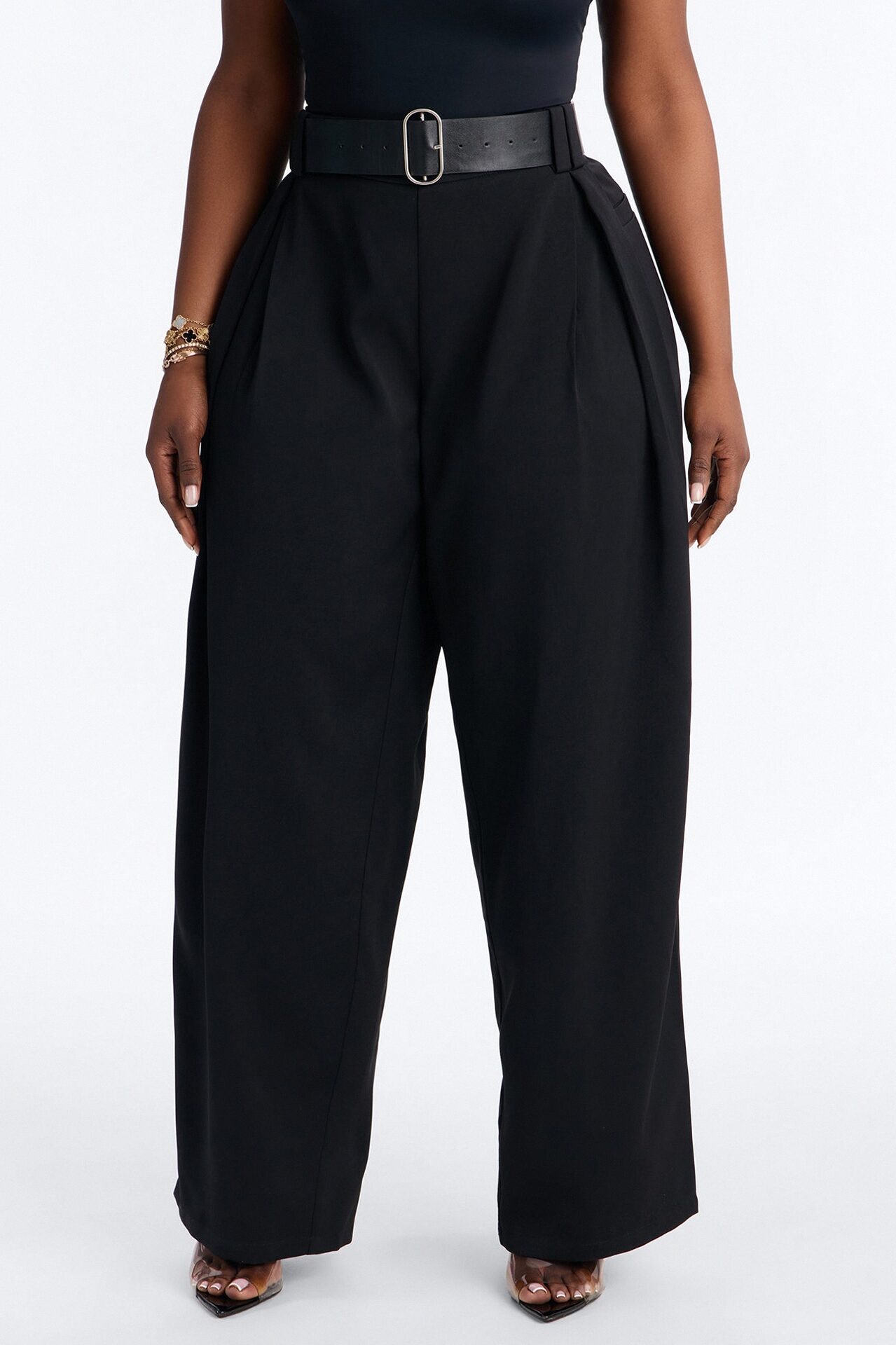 Diana Belted Wide Leg Pleated Trouser - Black