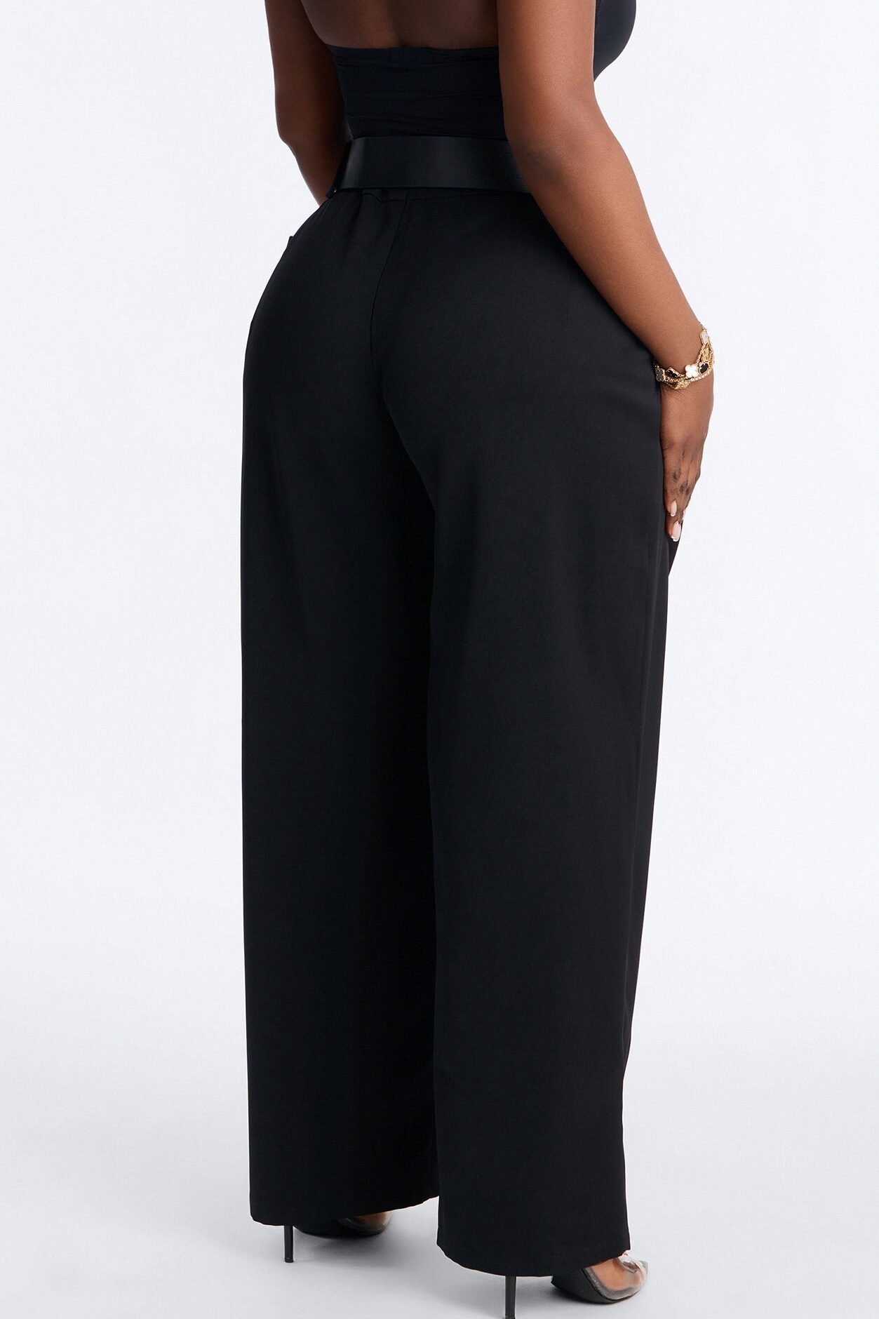 Diana Belted Wide Leg Pleated Trouser - Black