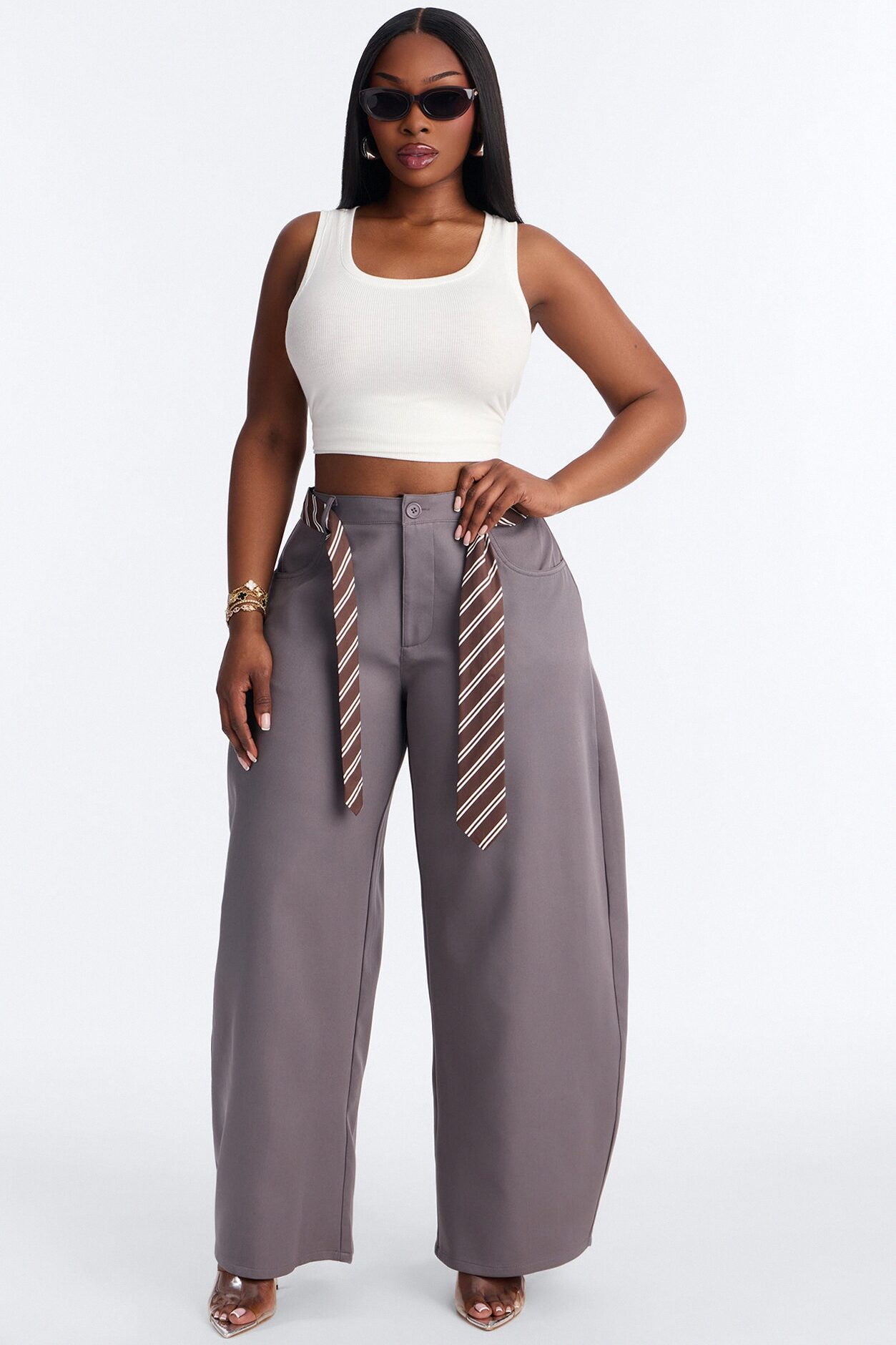 All Tied Up Barrel Leg Trouser - Charcoal
