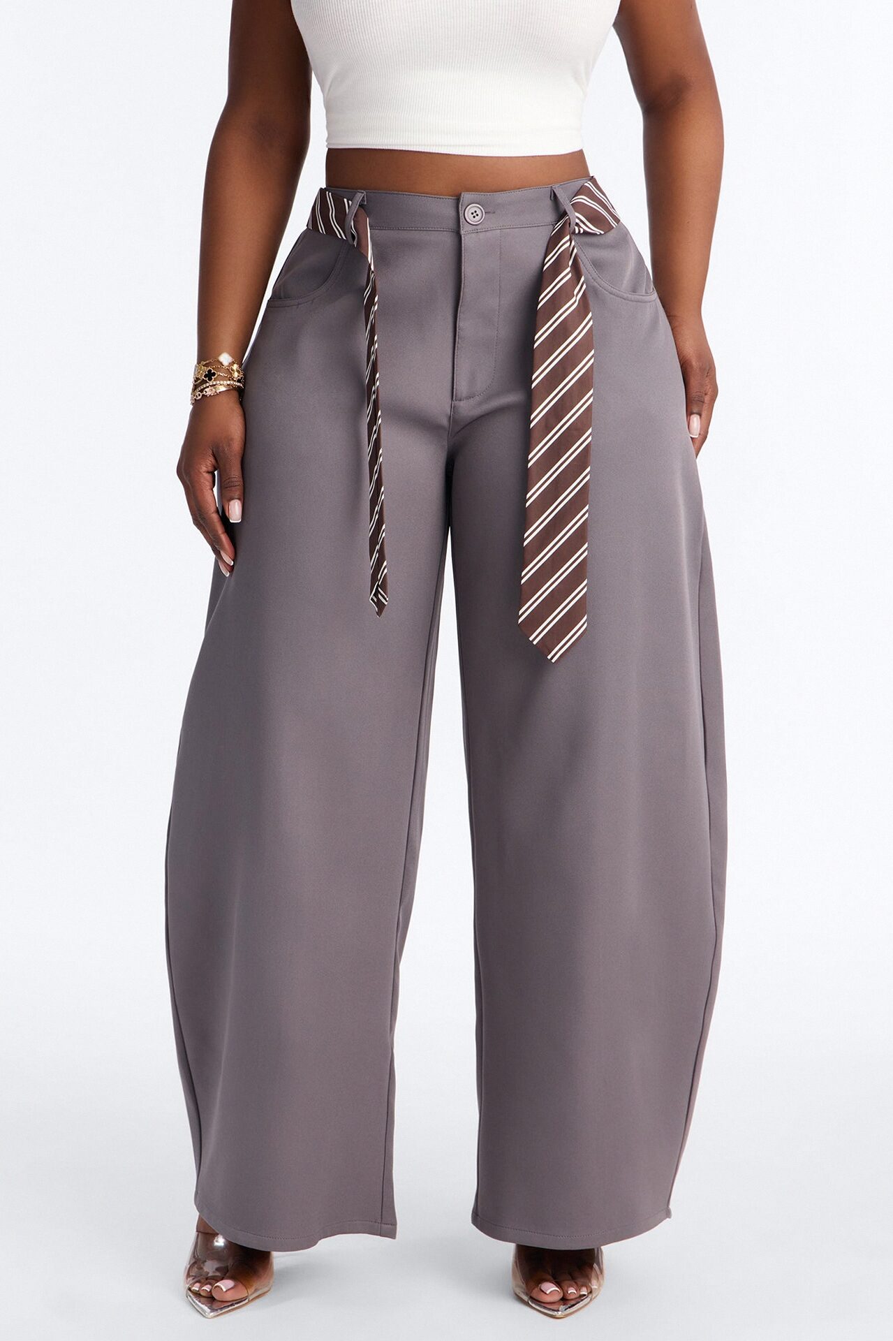 All Tied Up Barrel Leg Trouser - Charcoal
