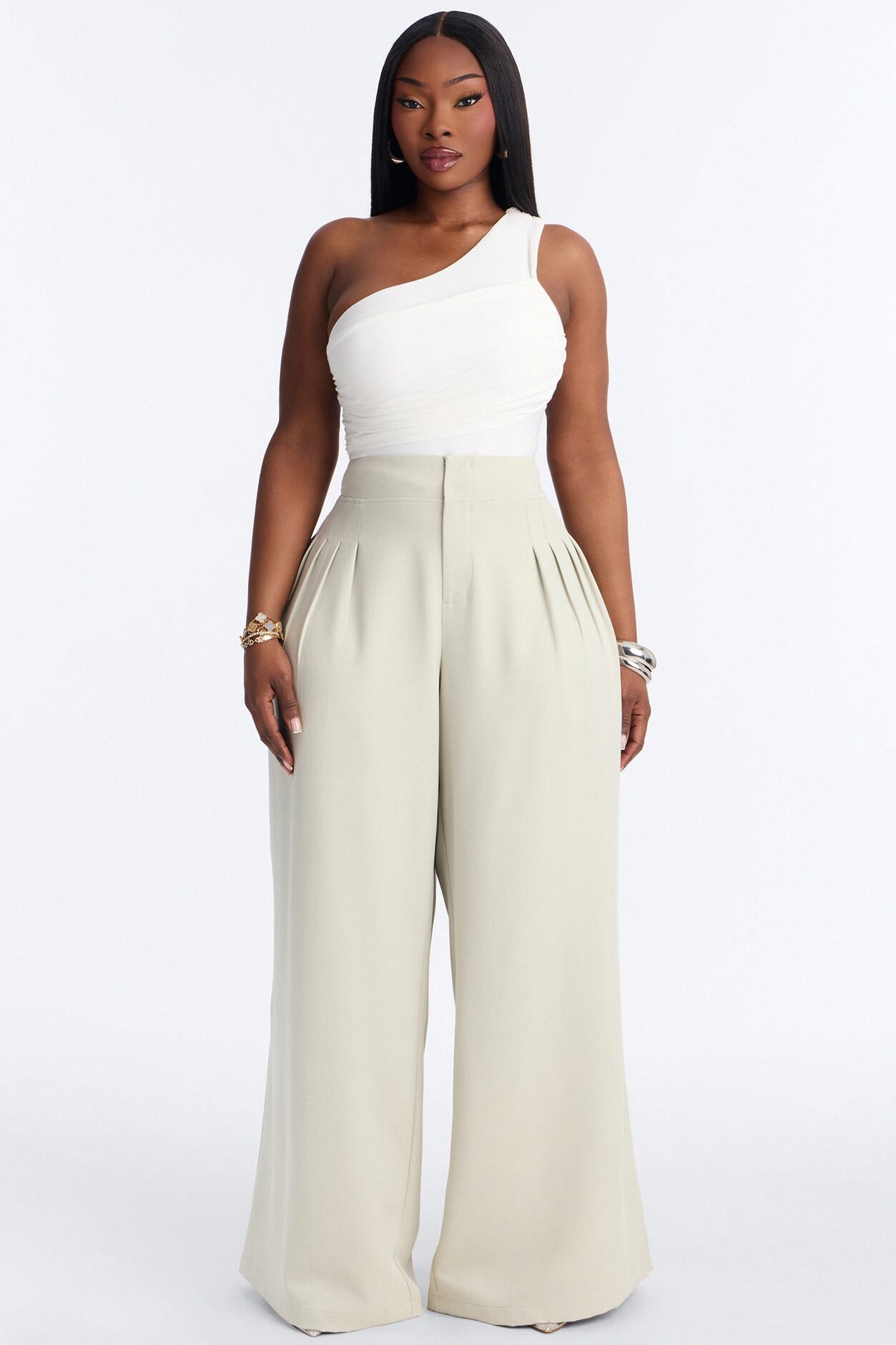 Adele Pleated Wide Leg Trouser Pant 33″ - Mint