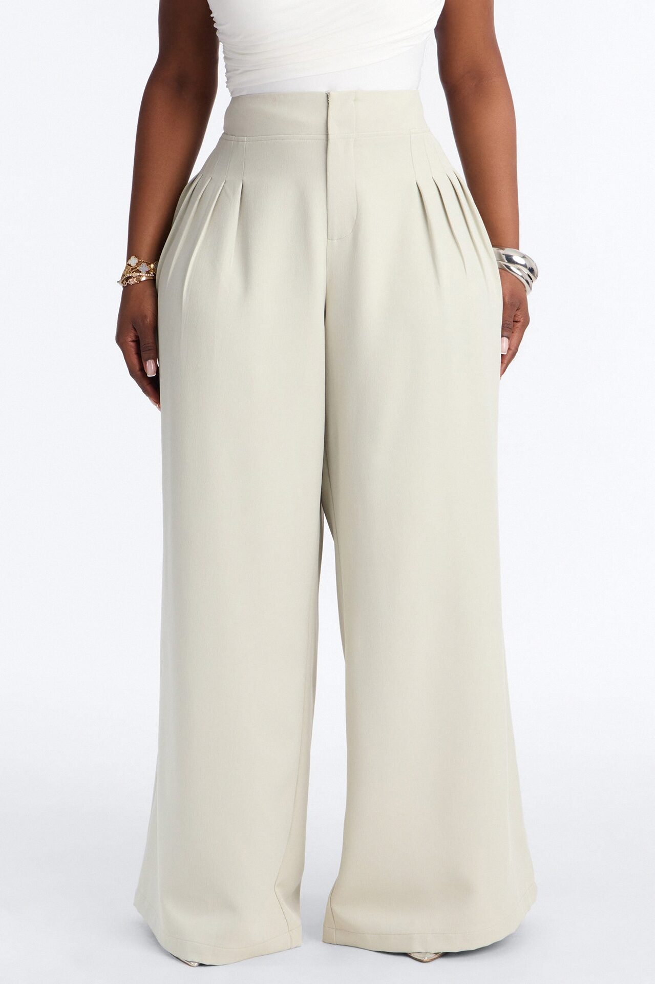 Adele Pleated Wide Leg Trouser Pant 33″ - Mint