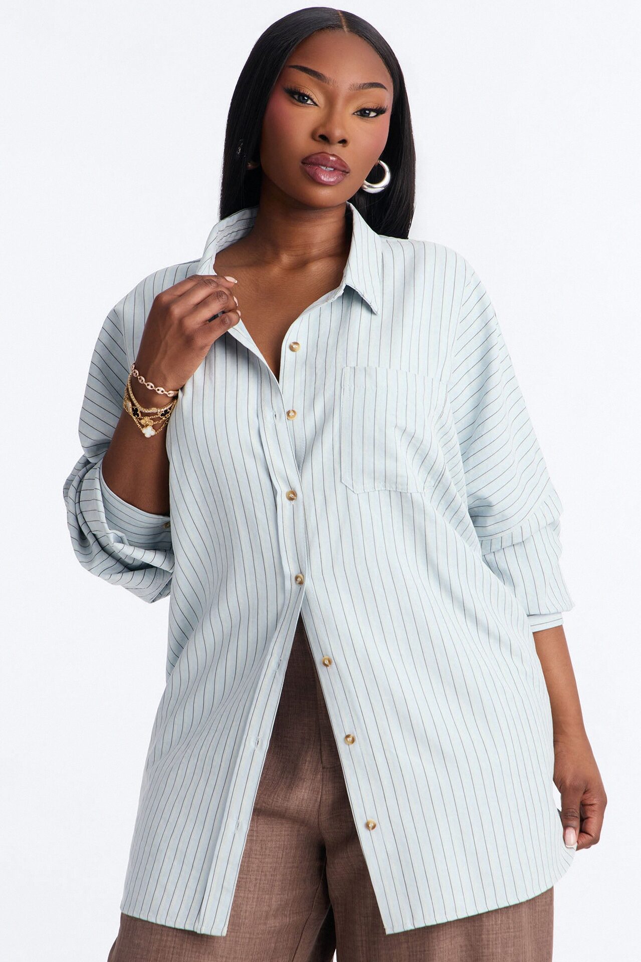 Make My Move Pinstripe Shirt - Blue/combo