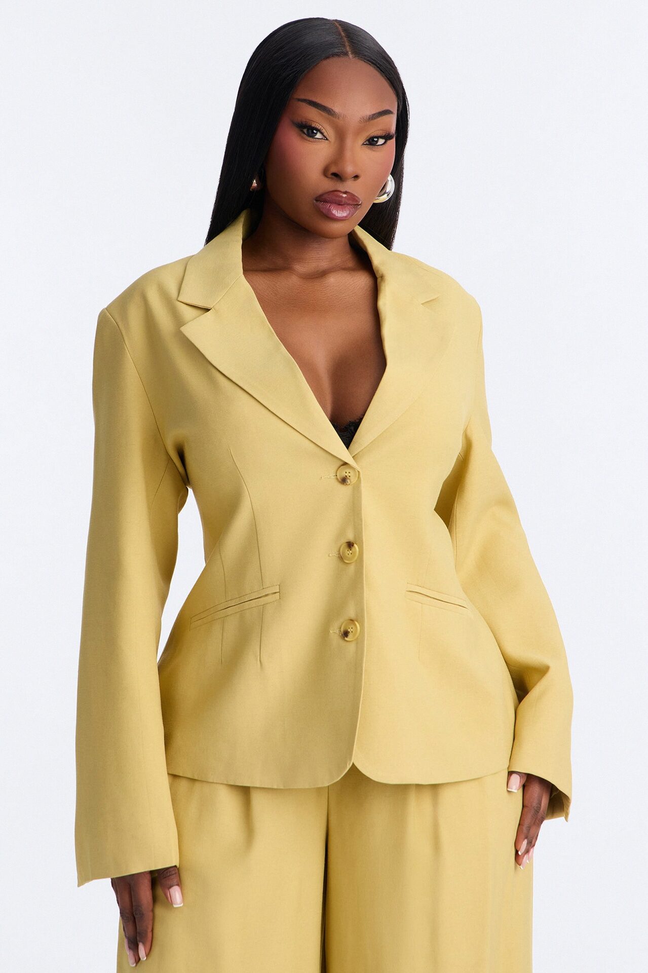 Elyse Linen Fitted Blazer - Honey