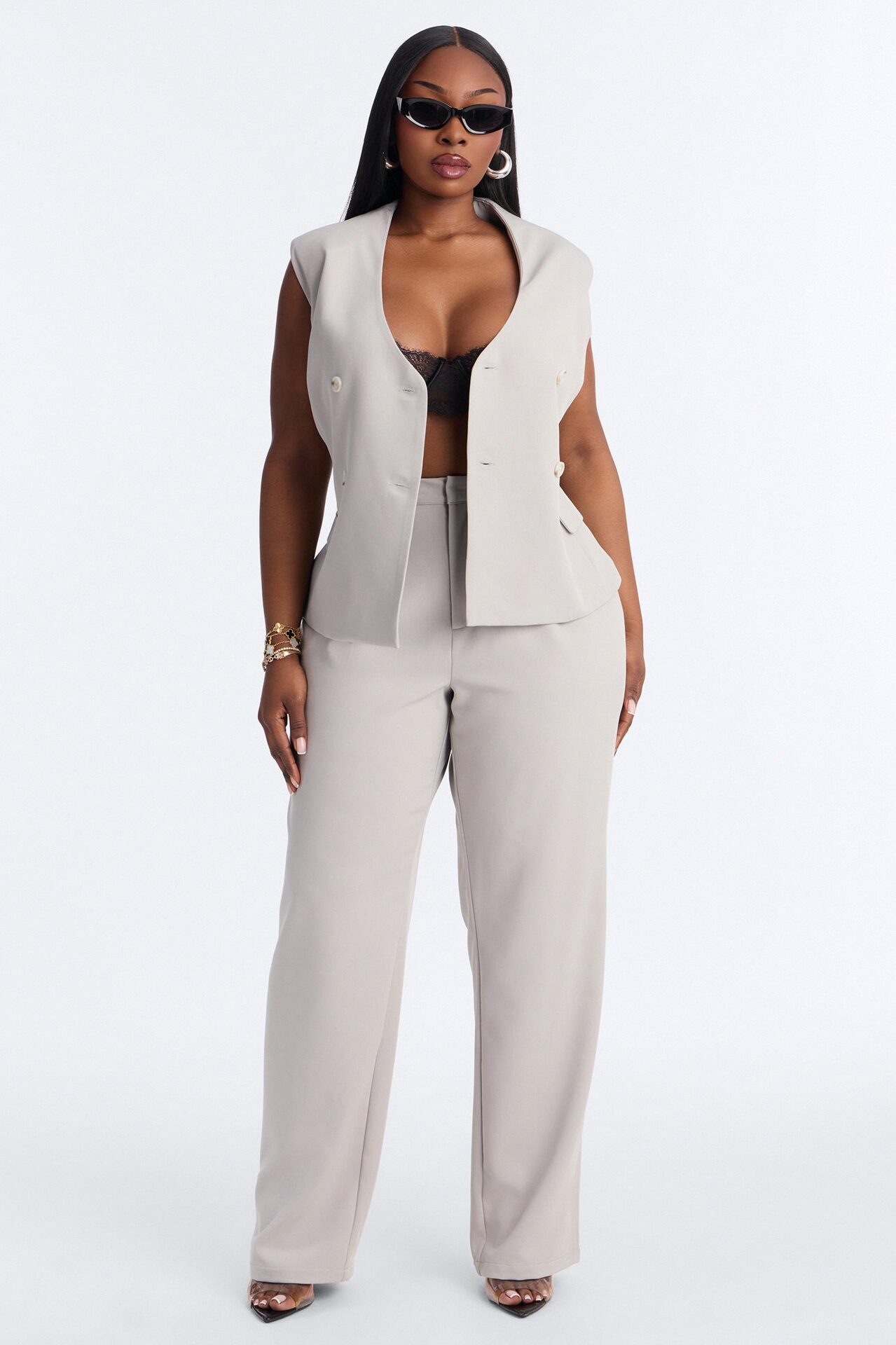 Everything in Order Pleated Straight Leg Trouser - Light Grey