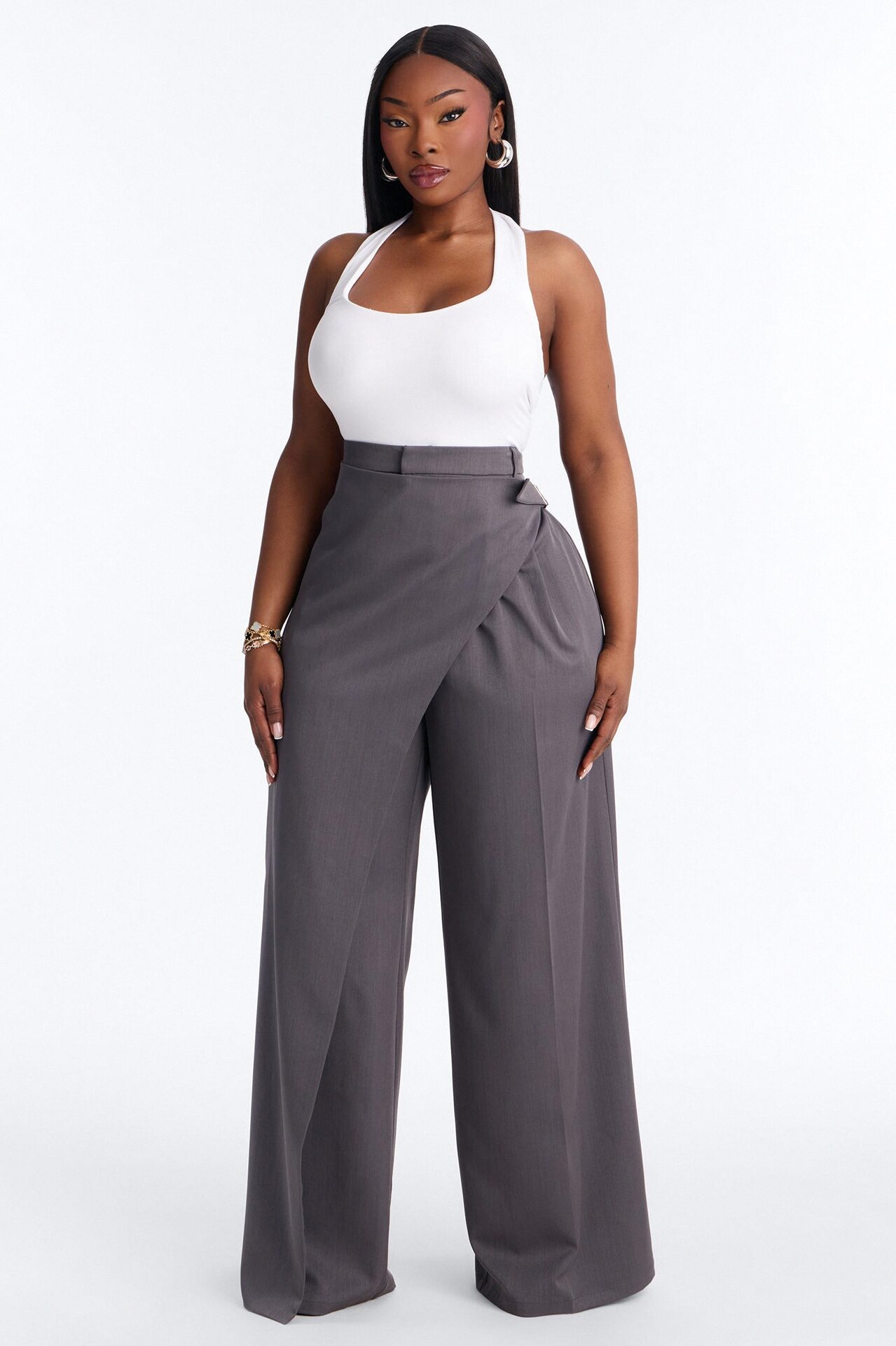 Tall Tailored Touch Wrap Front Trouser - Charcoal