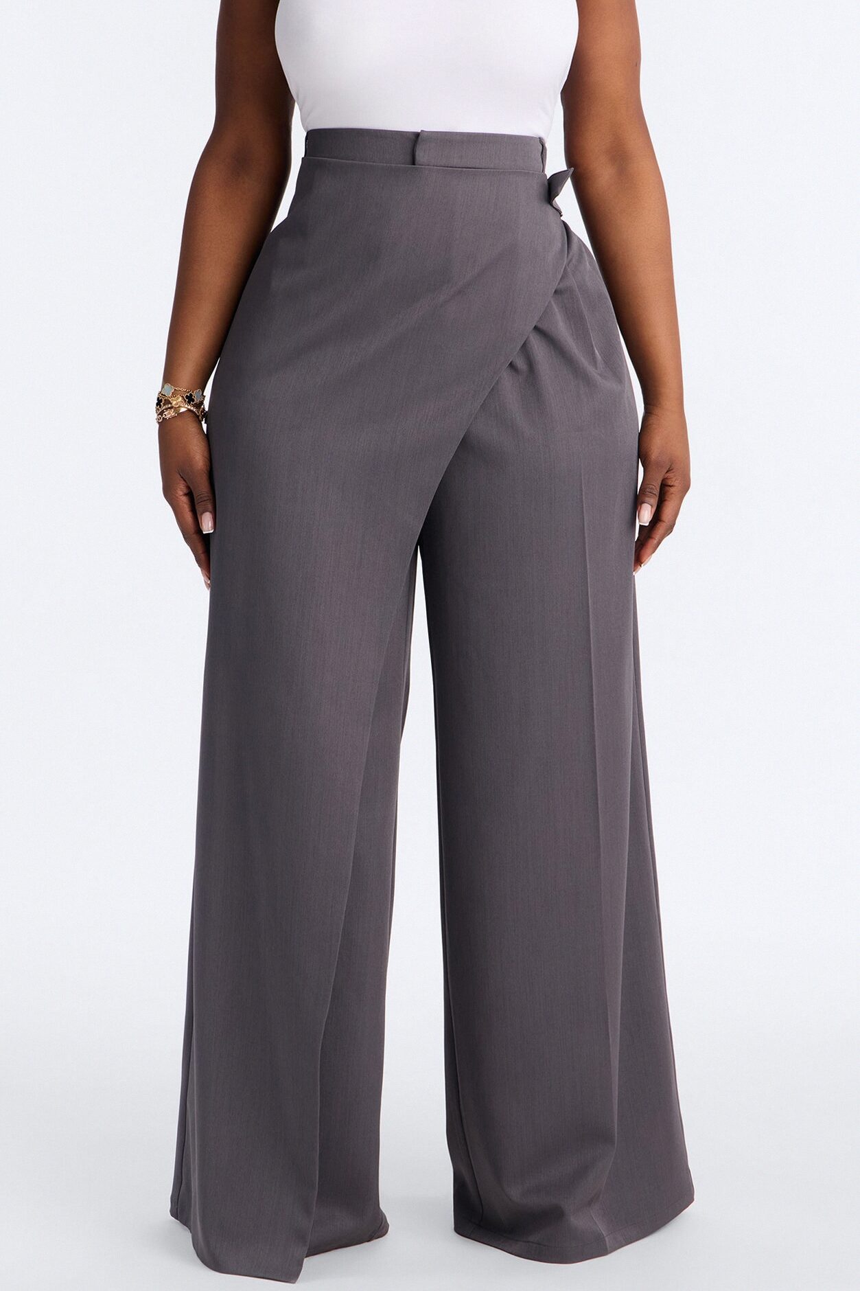 Tall Tailored Touch Wrap Front Trouser - Charcoal