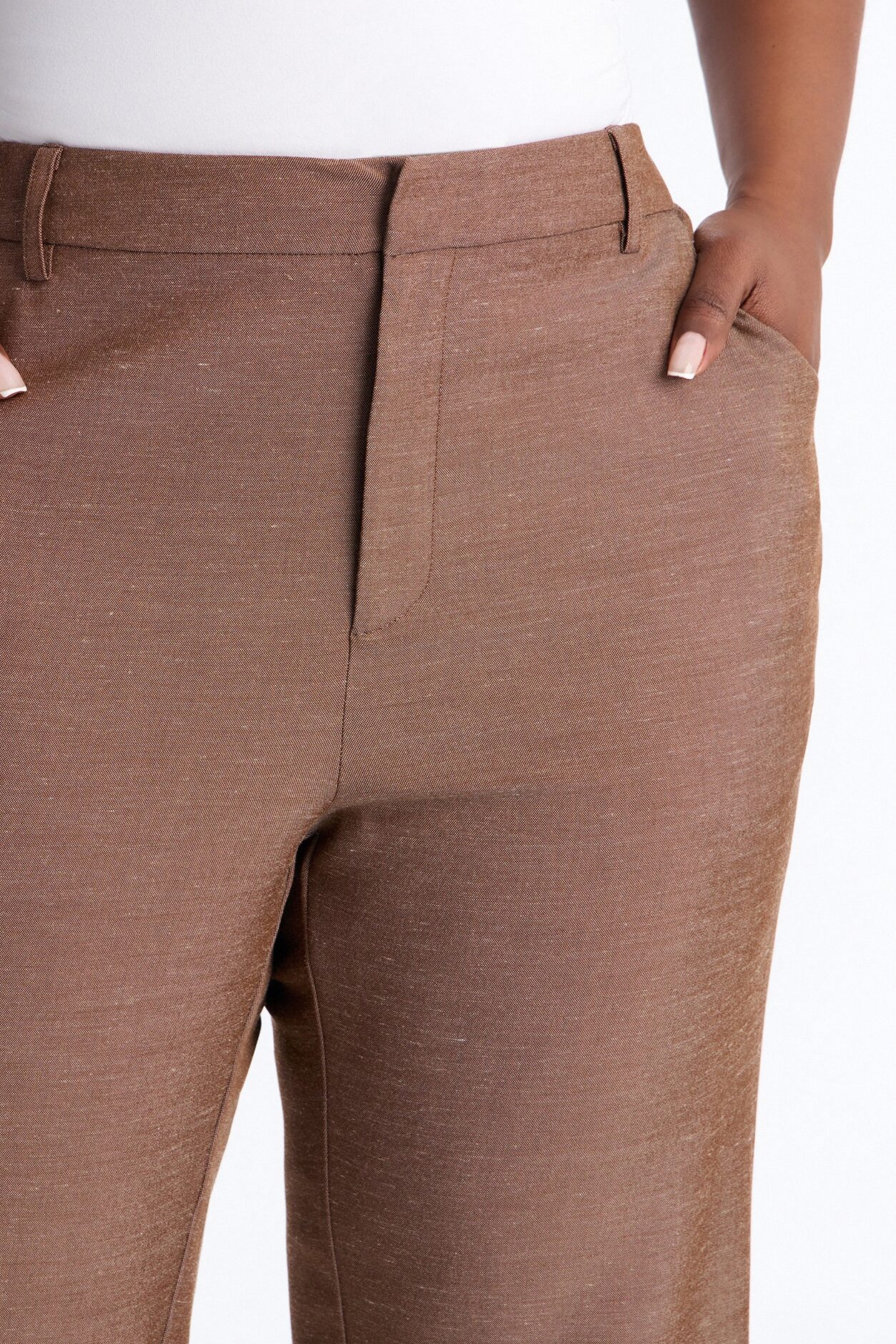 Stacy Low Rise Straight Leg Linen Trouser - Brown