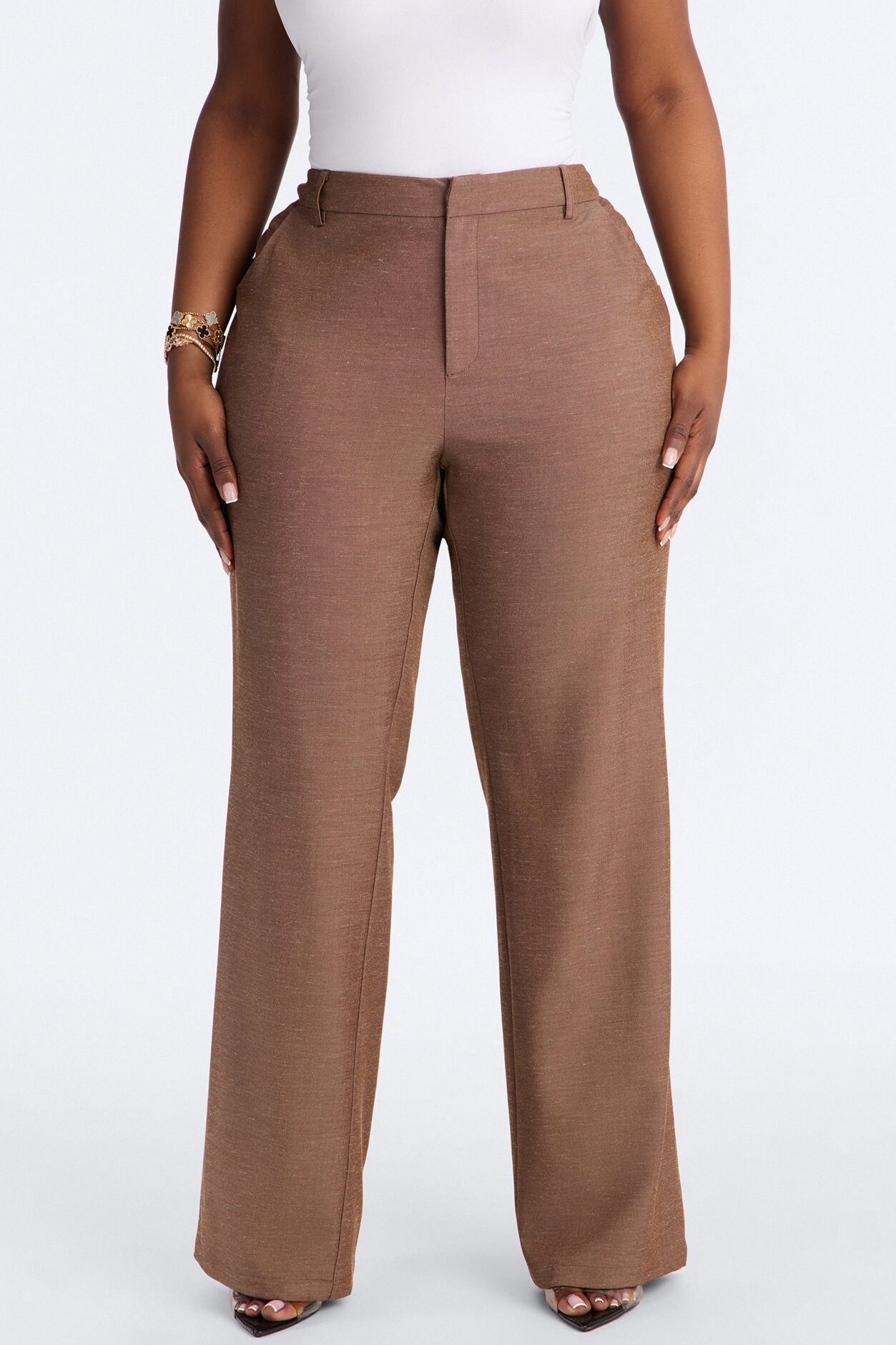 Stacy Low Rise Straight Leg Linen Trouser - Brown