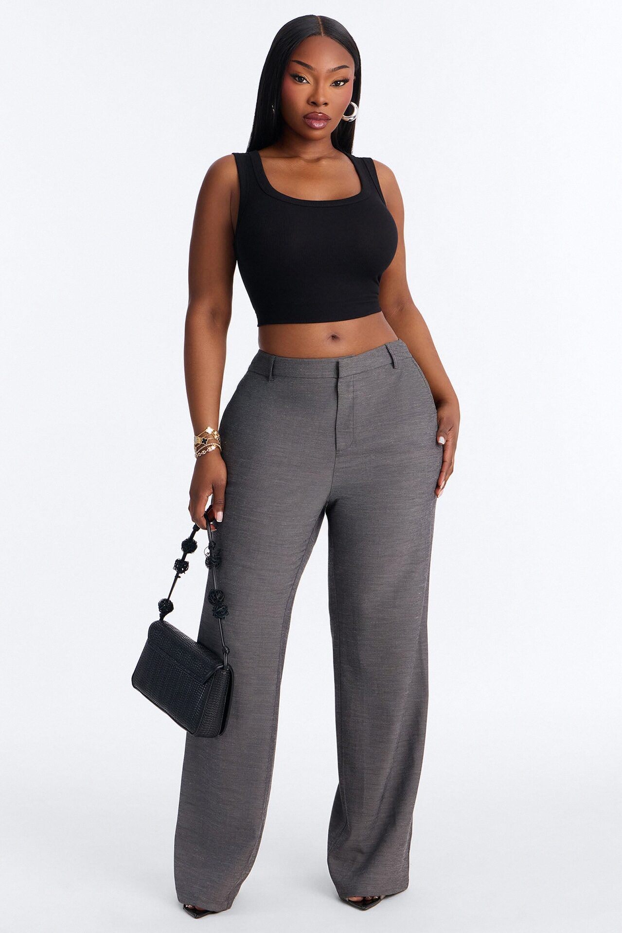 Stacy Low Rise Straight Leg Linen Trouser - Black