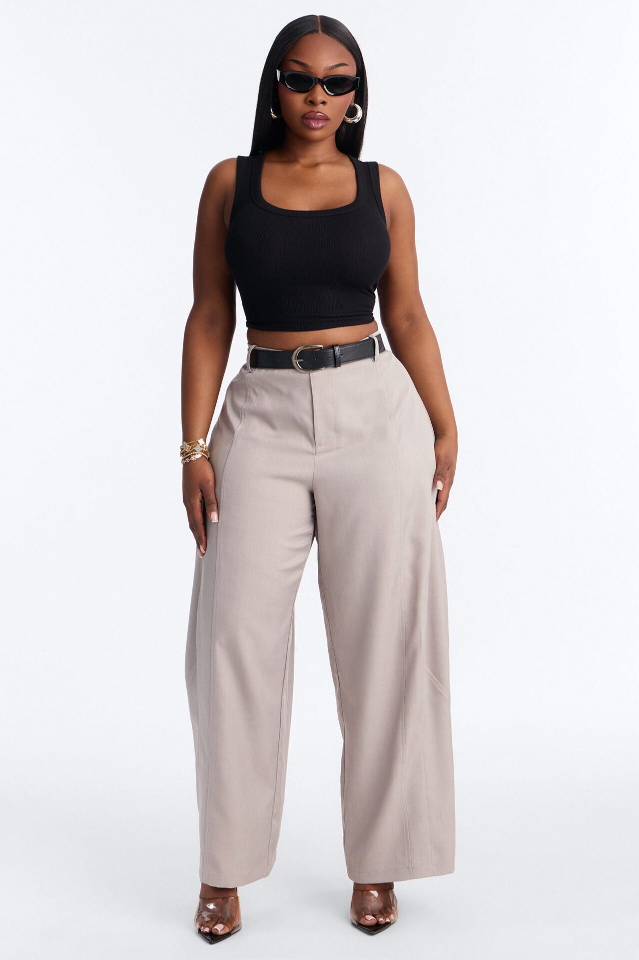 Maple Barrel Leg Belted Trouser - Grey
