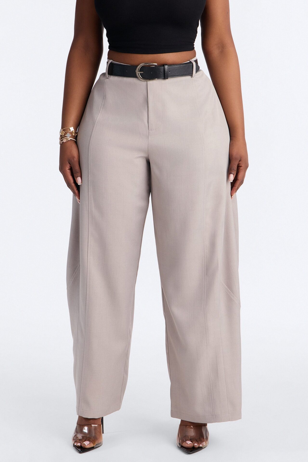 Maple Barrel Leg Belted Trouser - Grey