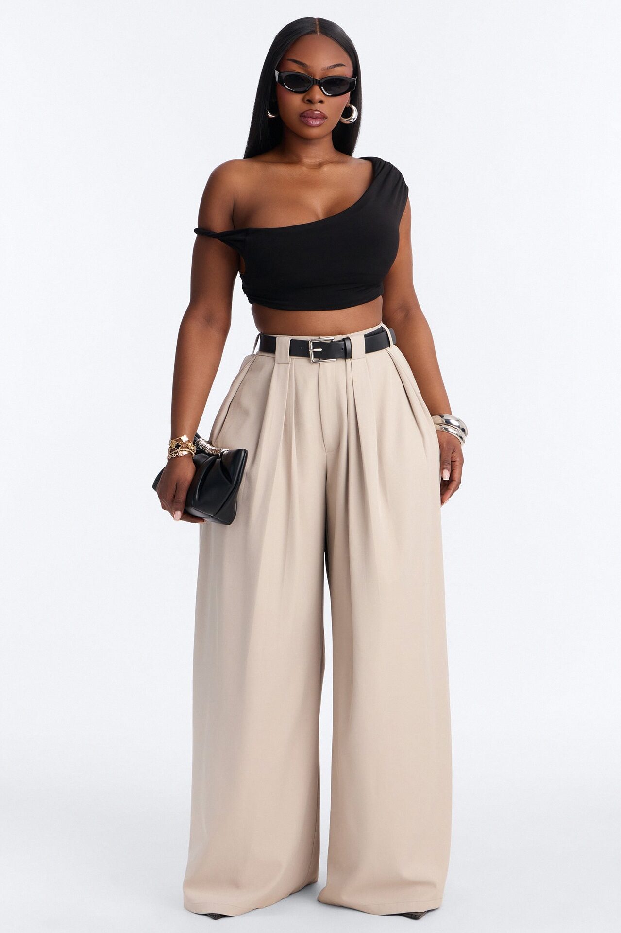 No Brainer Belted Wide Leg Pleated Pant - Stone