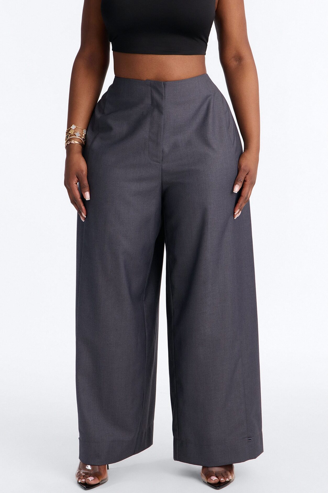 Mark Kate Button Cuff Barrel Leg Trouser - Charcoal