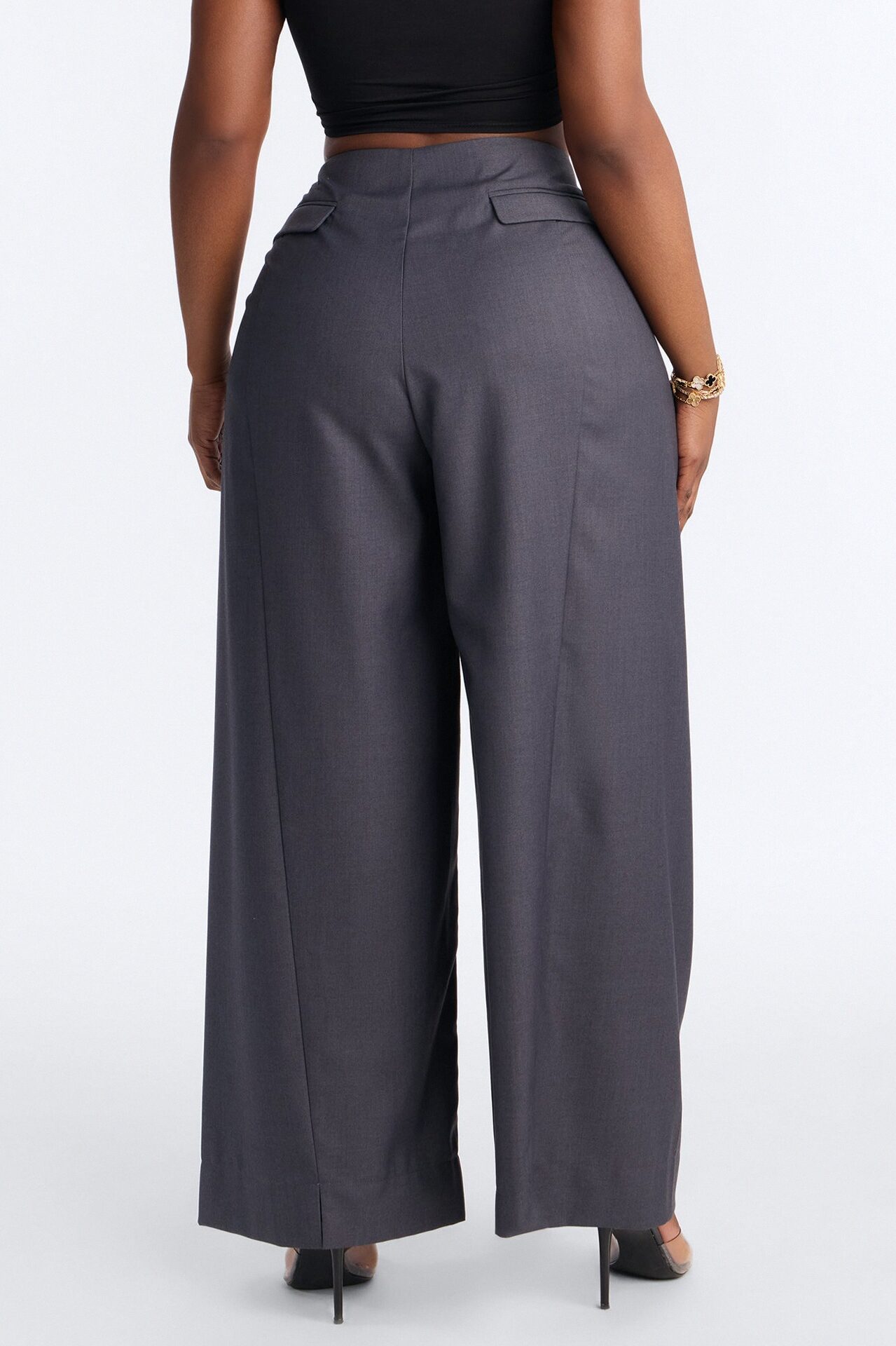 Mark Kate Button Cuff Barrel Leg Trouser - Charcoal