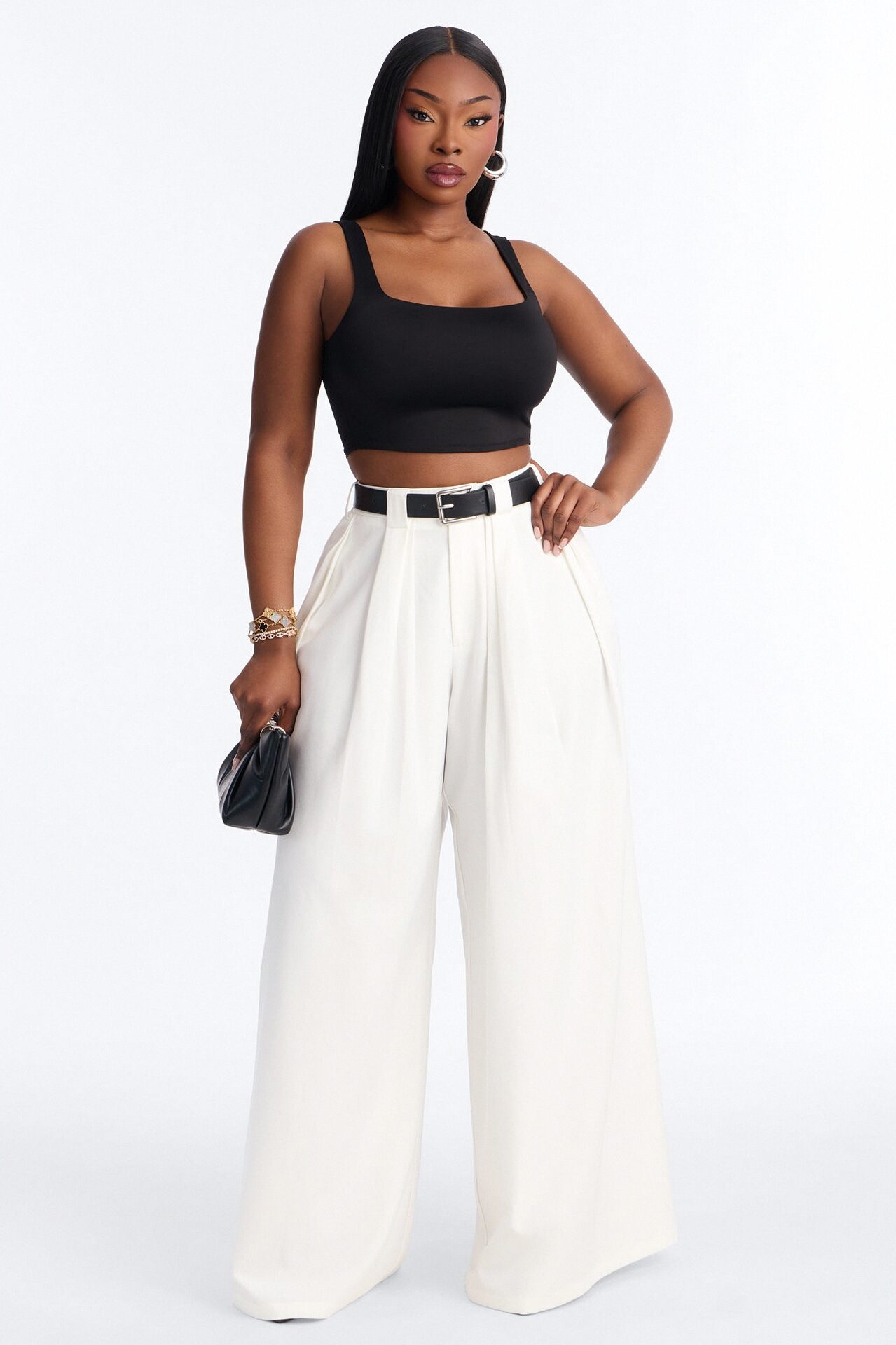 No Brainer Belted Wide Leg Pleated Pant - White