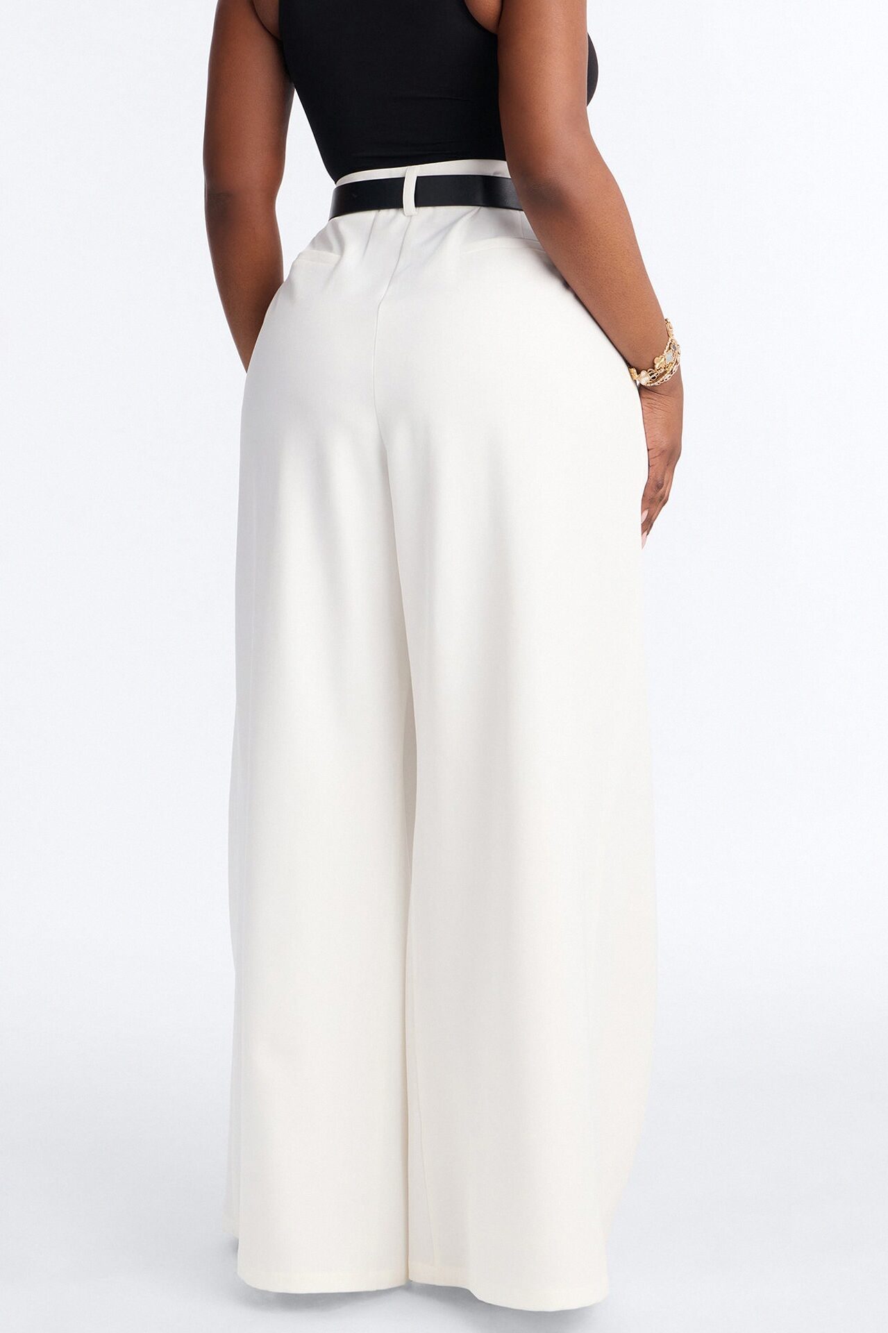 No Brainer Belted Wide Leg Pleated Pant - White