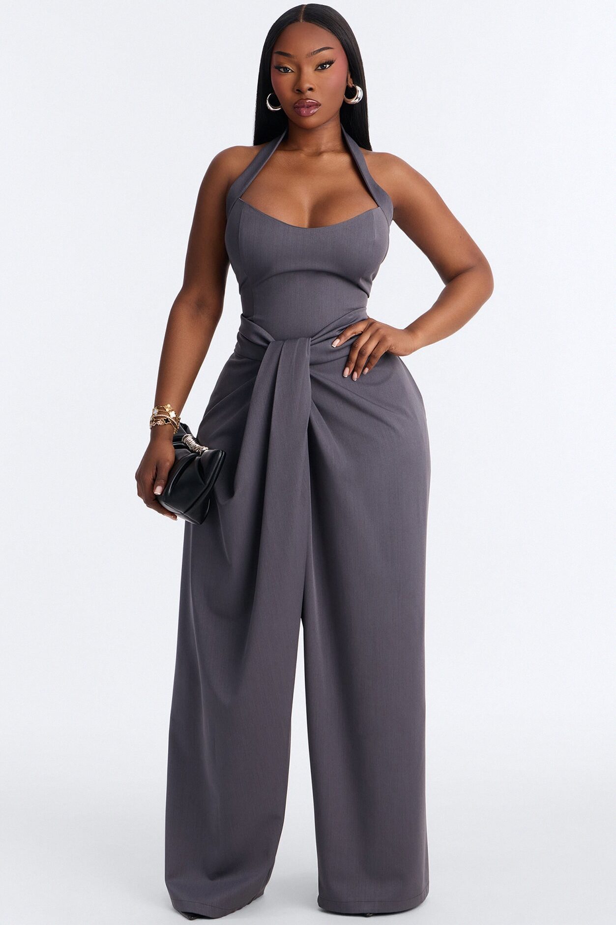 Let Me Be Draped Pant Set - Charcoal