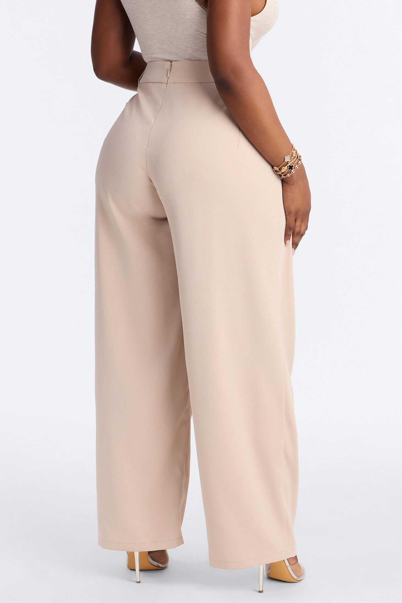 Diana Belted Wide Leg Pleated Trouser - Beige