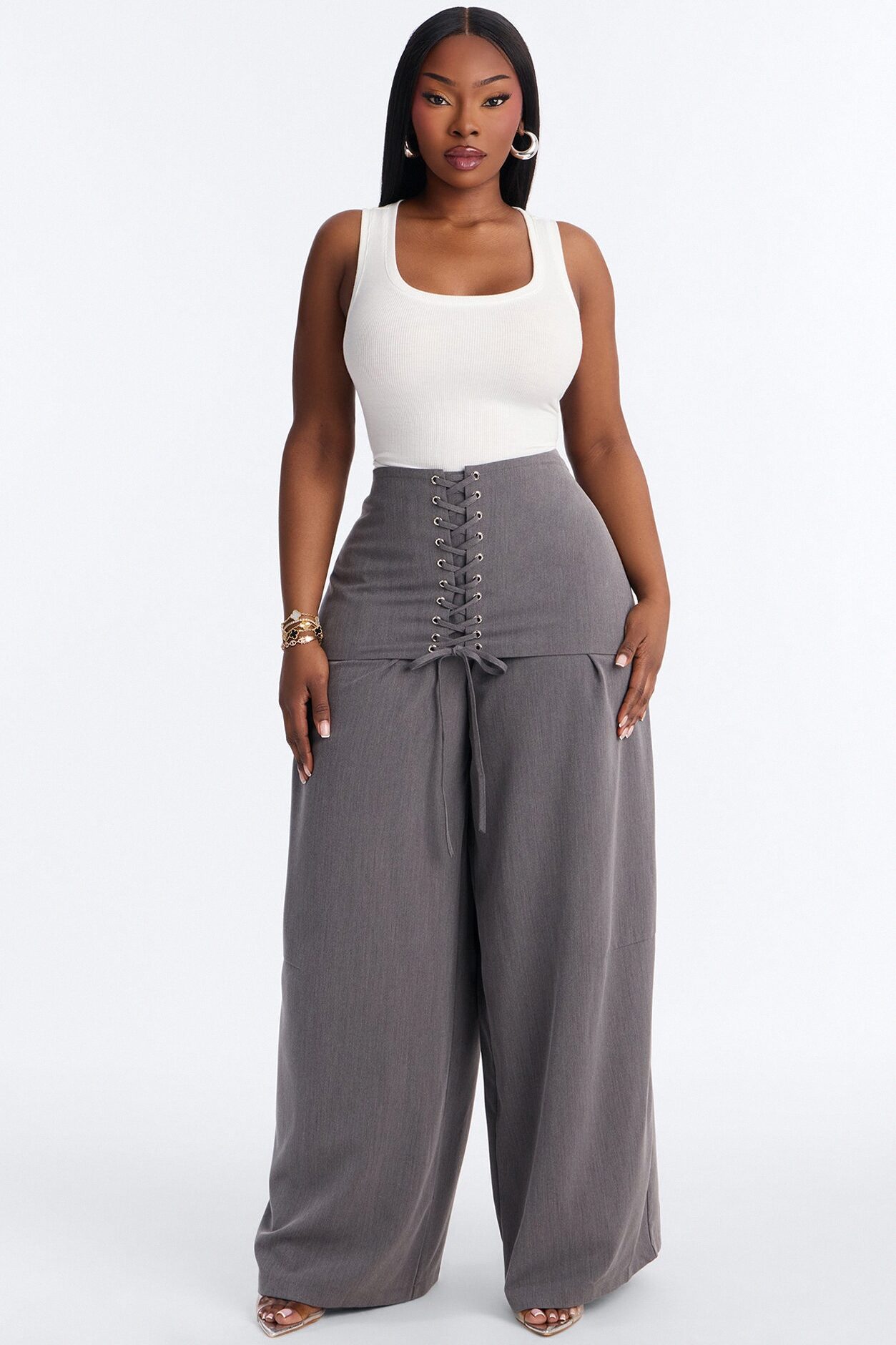 Carter High Rise Removable Corset Wide Leg Trouser - Grey