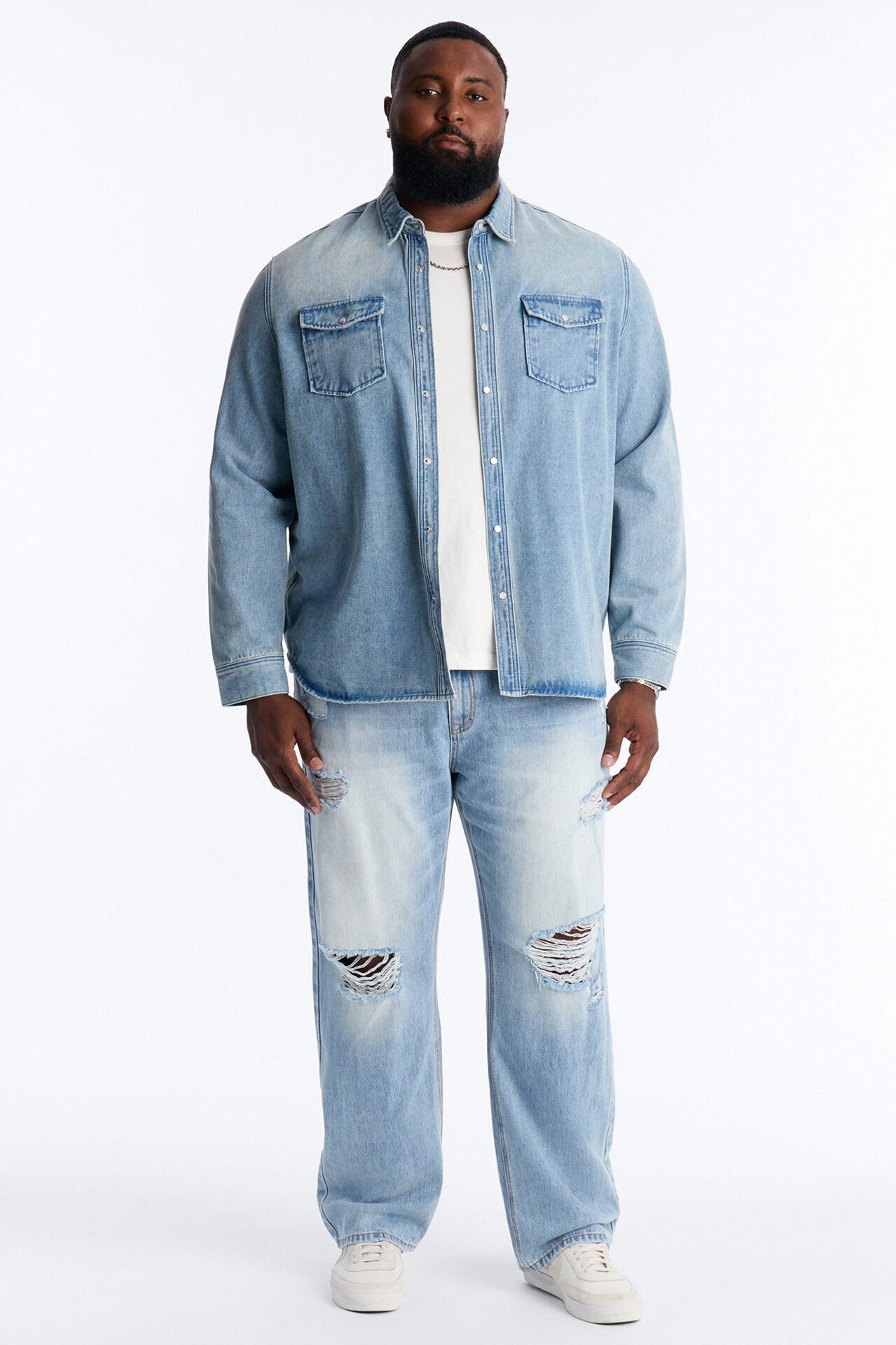 Essential Destroyed Straight Rigid Jean - Light Blue Wash